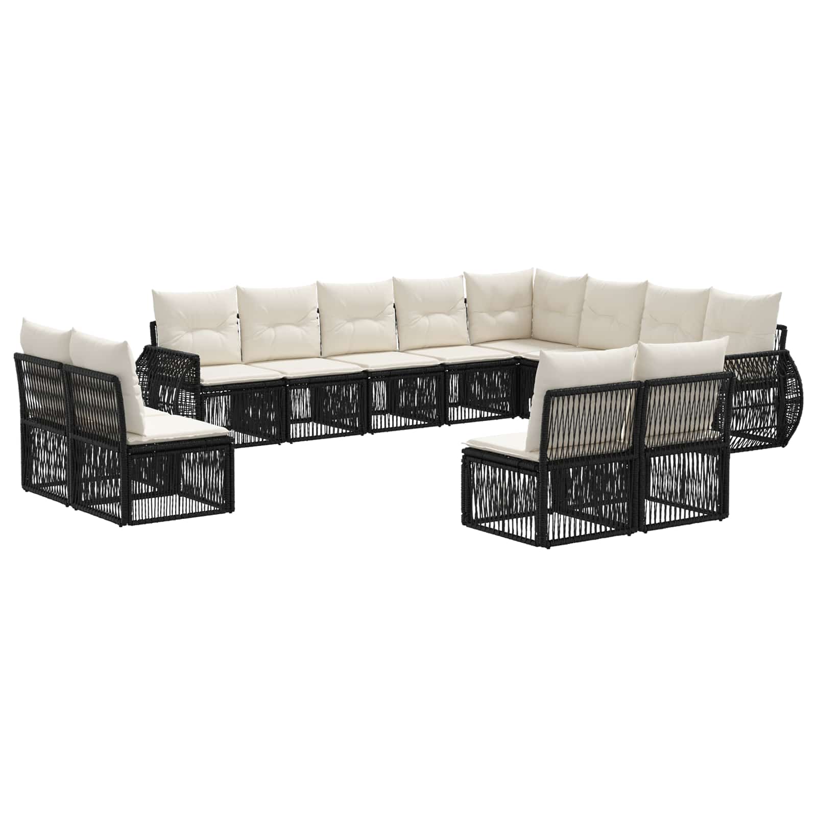 Tuinbankenset 12 pcs Zwart en Cream Wit poly rattan is nu te koop bij PeponiXL, paradijselijk wonen!