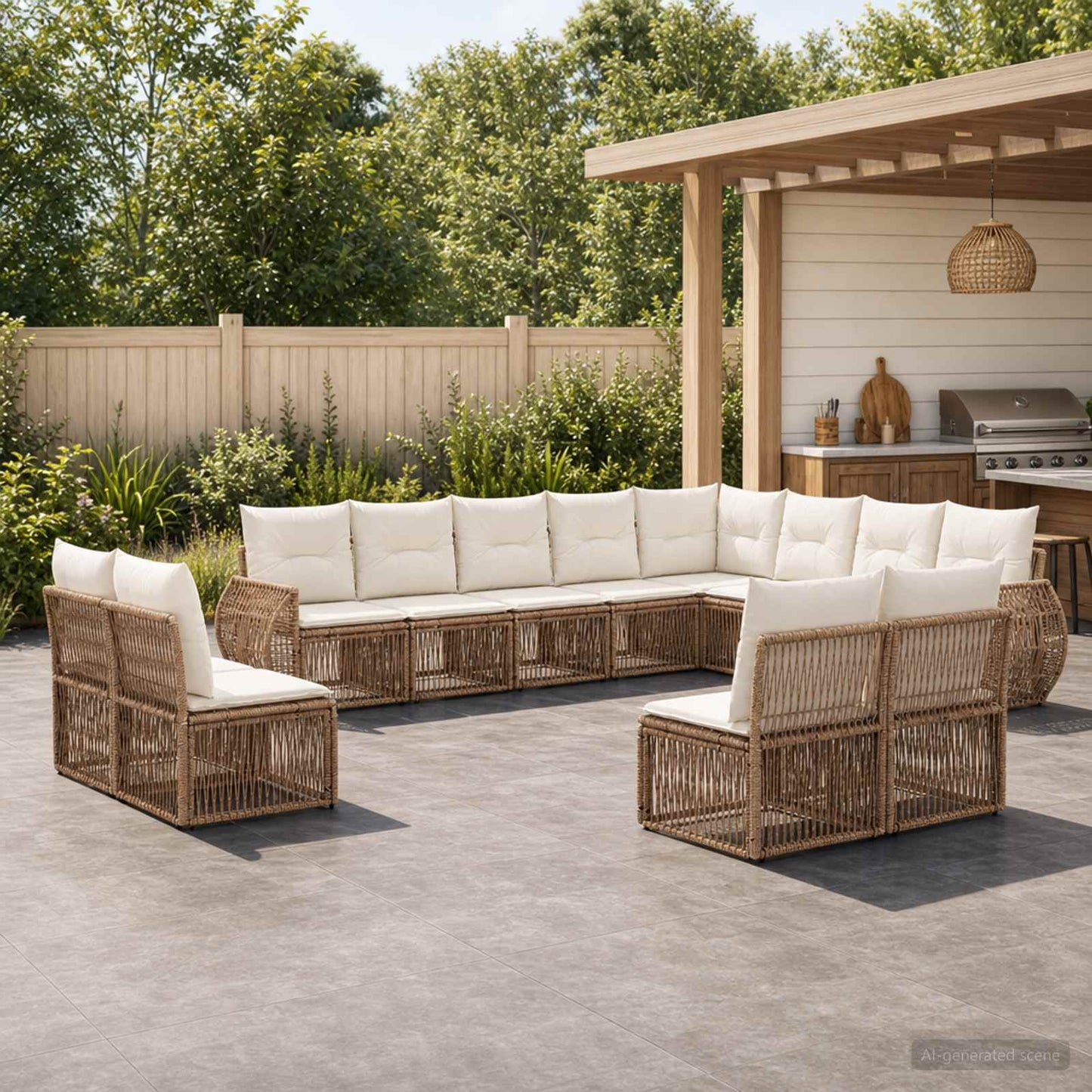 Tuinbankenset 12 pcs Beige en Crème Wit poly rattan is nu te koop bij PeponiXL, paradijselijk wonen!