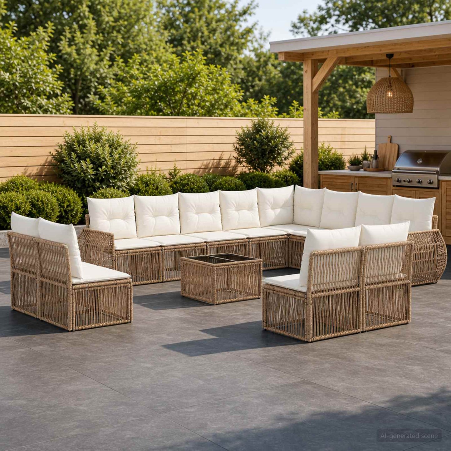 Tuinbankenset 13 pcs Beige en Crème Wit poly rattan is nu te koop bij PeponiXL, paradijselijk wonen!