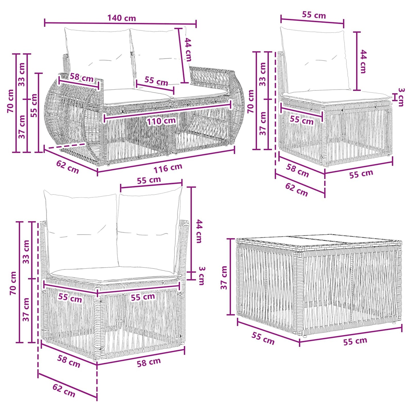 Tuinbankenset 13 pcs Beige en Crème Wit poly rattan is nu te koop bij PeponiXL, paradijselijk wonen!