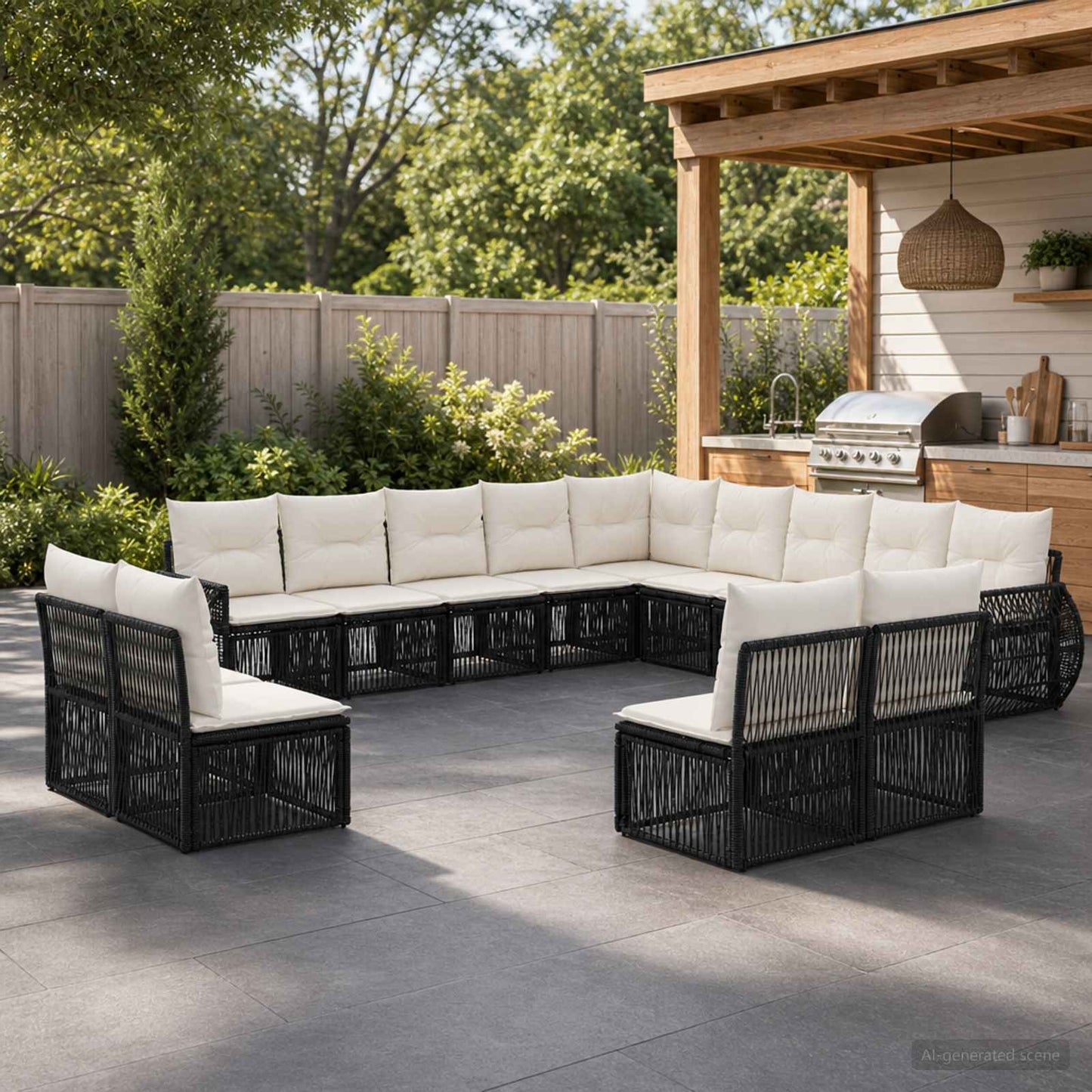 Tuinbankenset 13 pcs Zwart en Cream Wit poly rattan is nu te koop bij PeponiXL, paradijselijk wonen!
