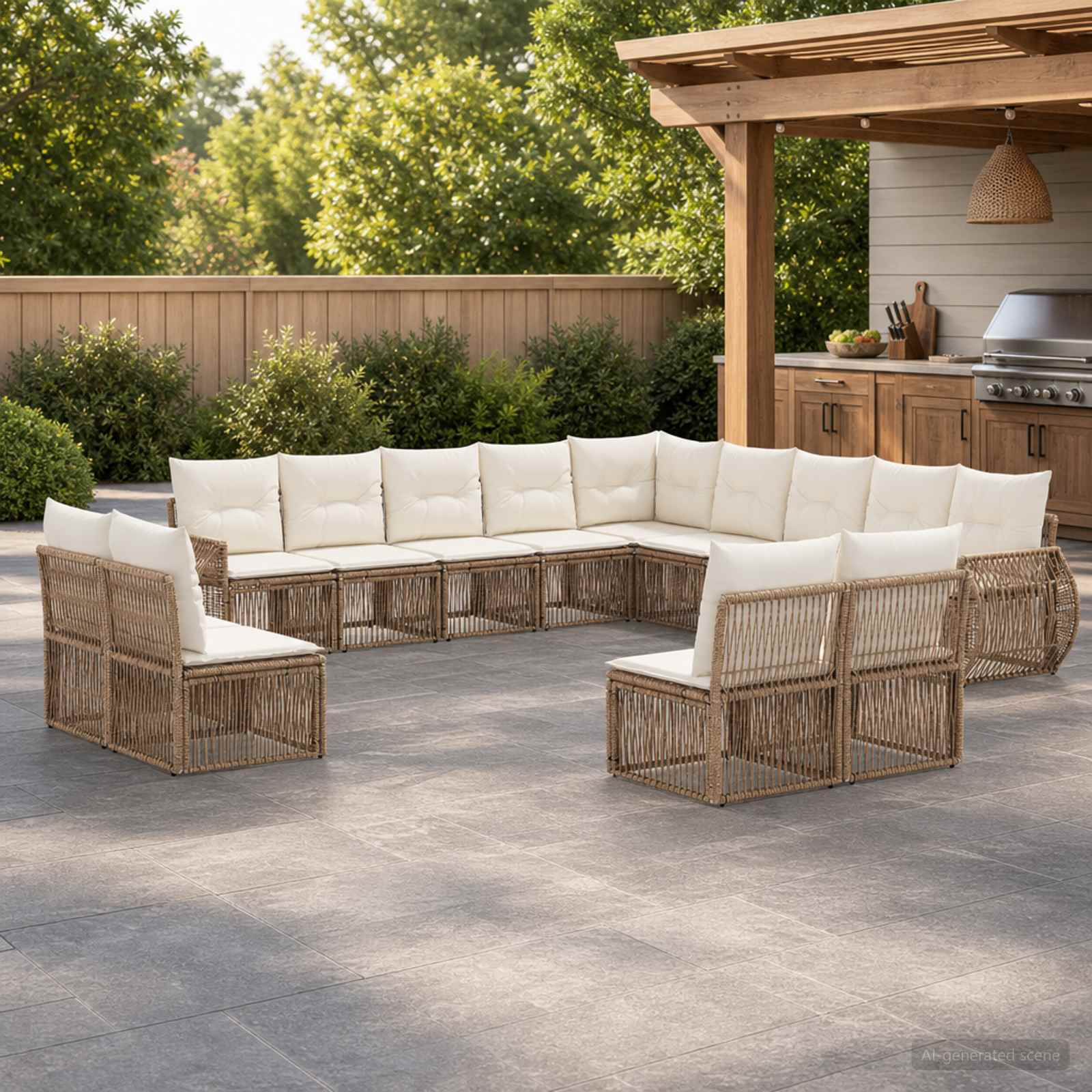 Tuinbankenset 13 pcs Beige en Crème Wit poly rattan is nu te koop bij PeponiXL, paradijselijk wonen!
