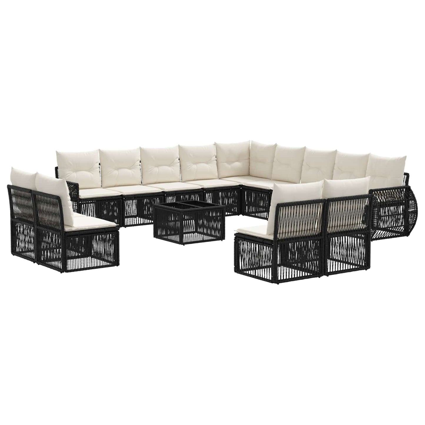 Tuinbankenset 14 pcs Zwart en Cream Wit poly rattan is nu te koop bij PeponiXL, paradijselijk wonen!