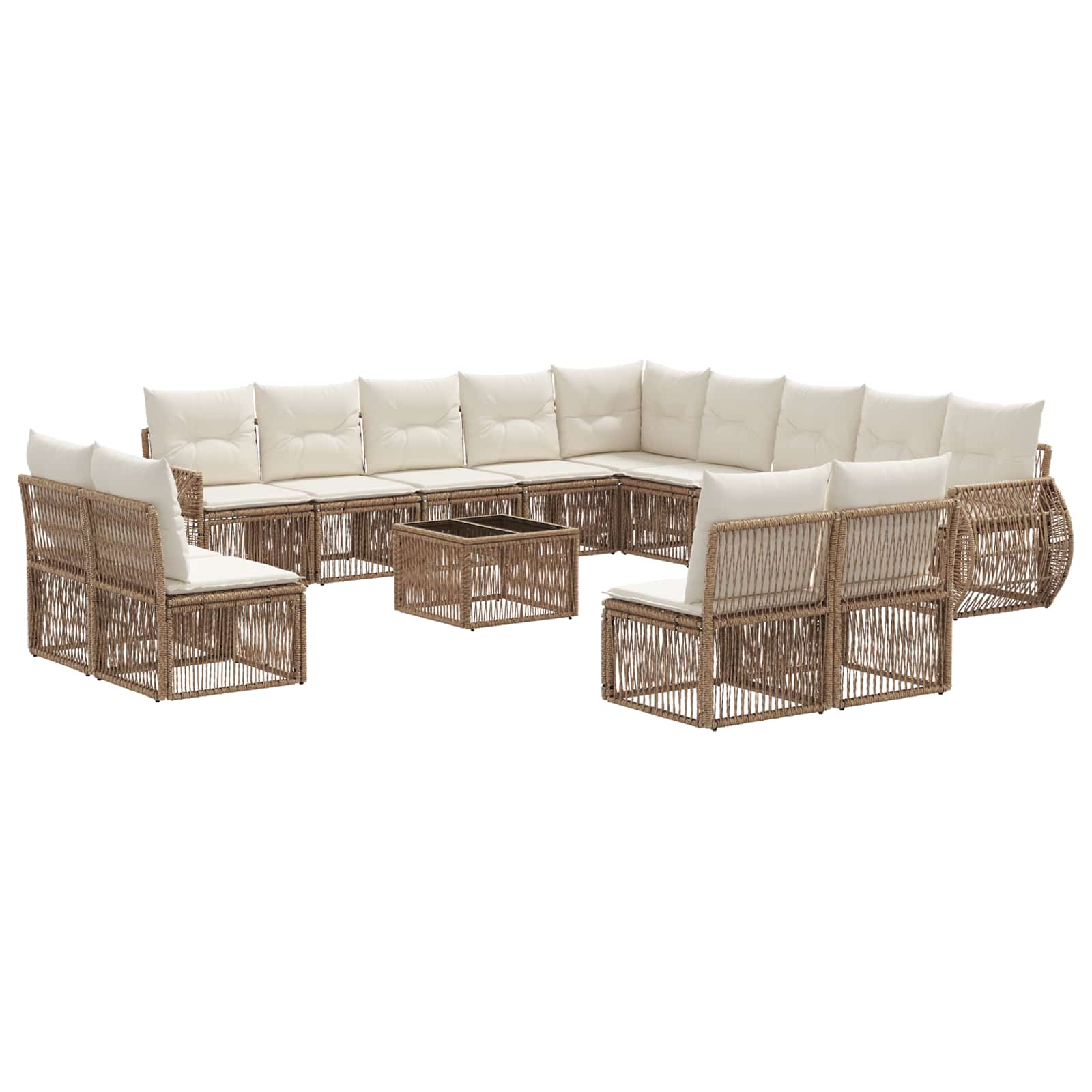 Tuinbankenset 14 pcs Beige en Crème Wit poly rattan is nu te koop bij PeponiXL, paradijselijk wonen!