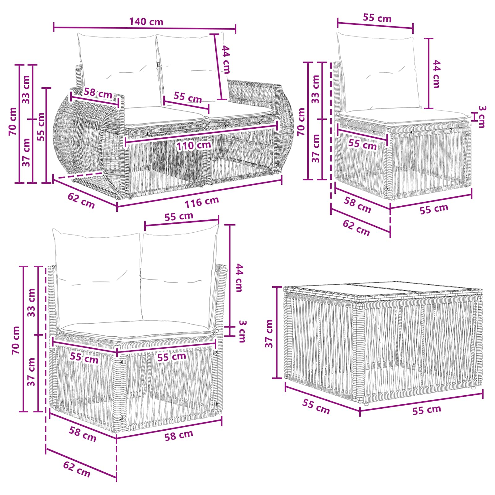 Tuinbankenset 14 pcs Beige en Crème Wit poly rattan is nu te koop bij PeponiXL, paradijselijk wonen!