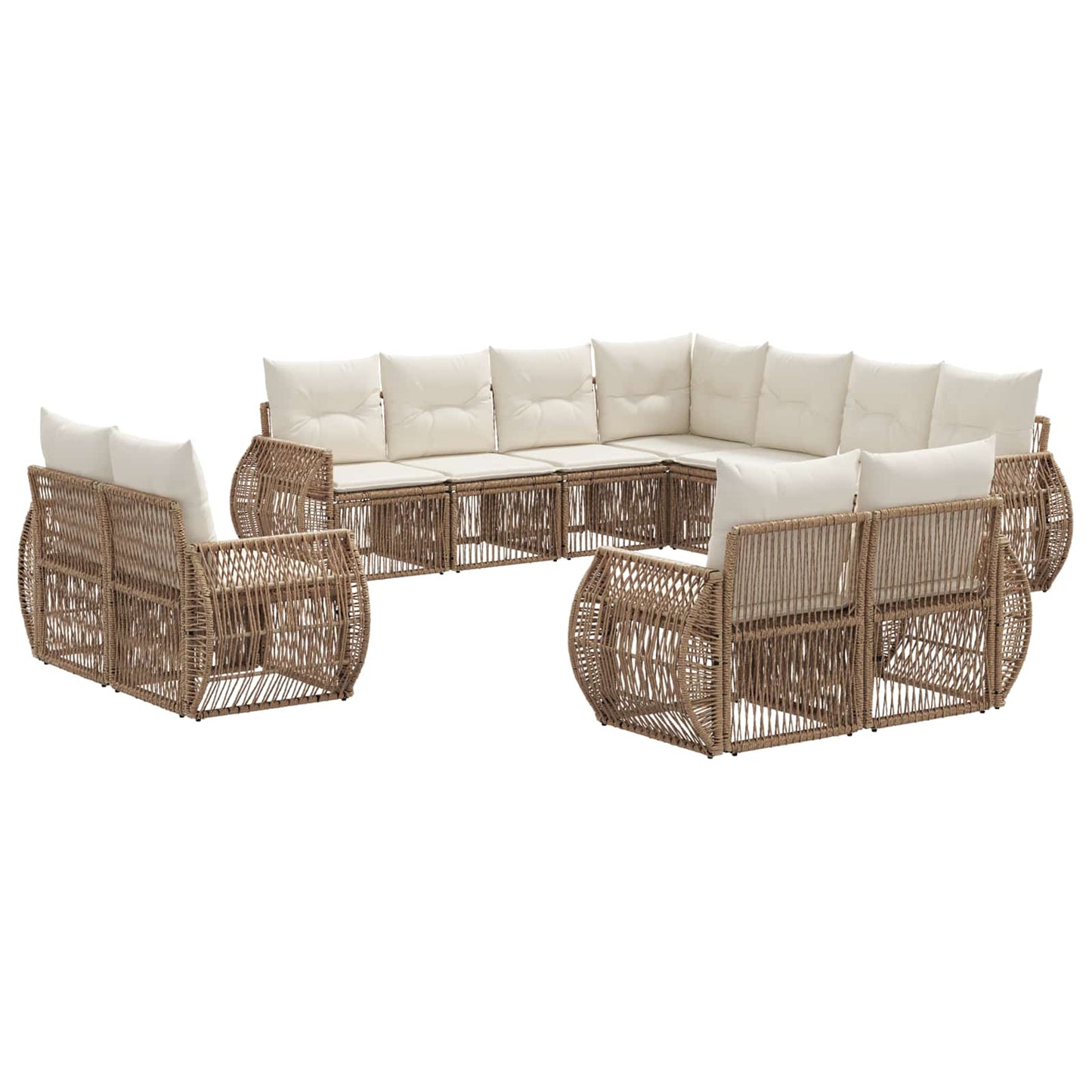 Tuinbankenset 11 pcs Beige en Crème Wit poly rattan