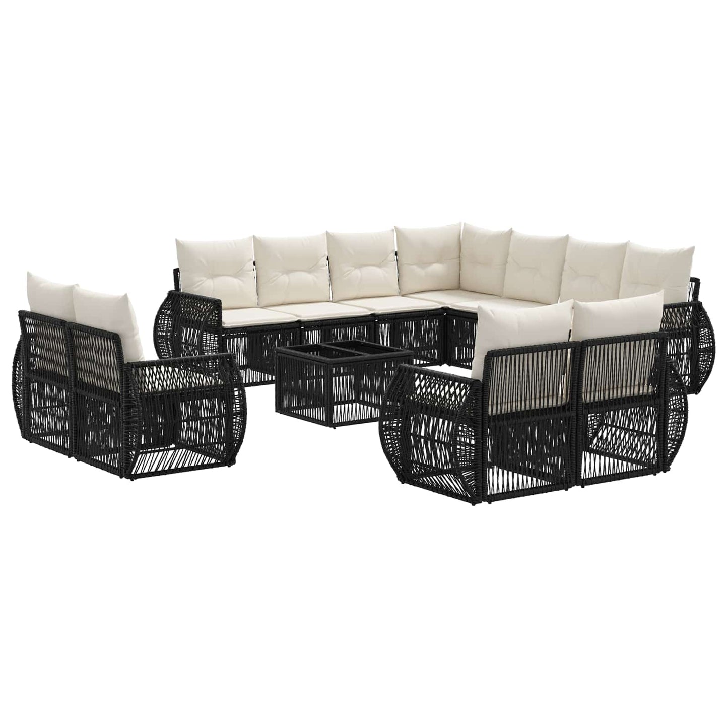 Tuinbankenset 12 pcs Zwart en Cream Wit poly rattan is nu te koop bij PeponiXL, paradijselijk wonen!