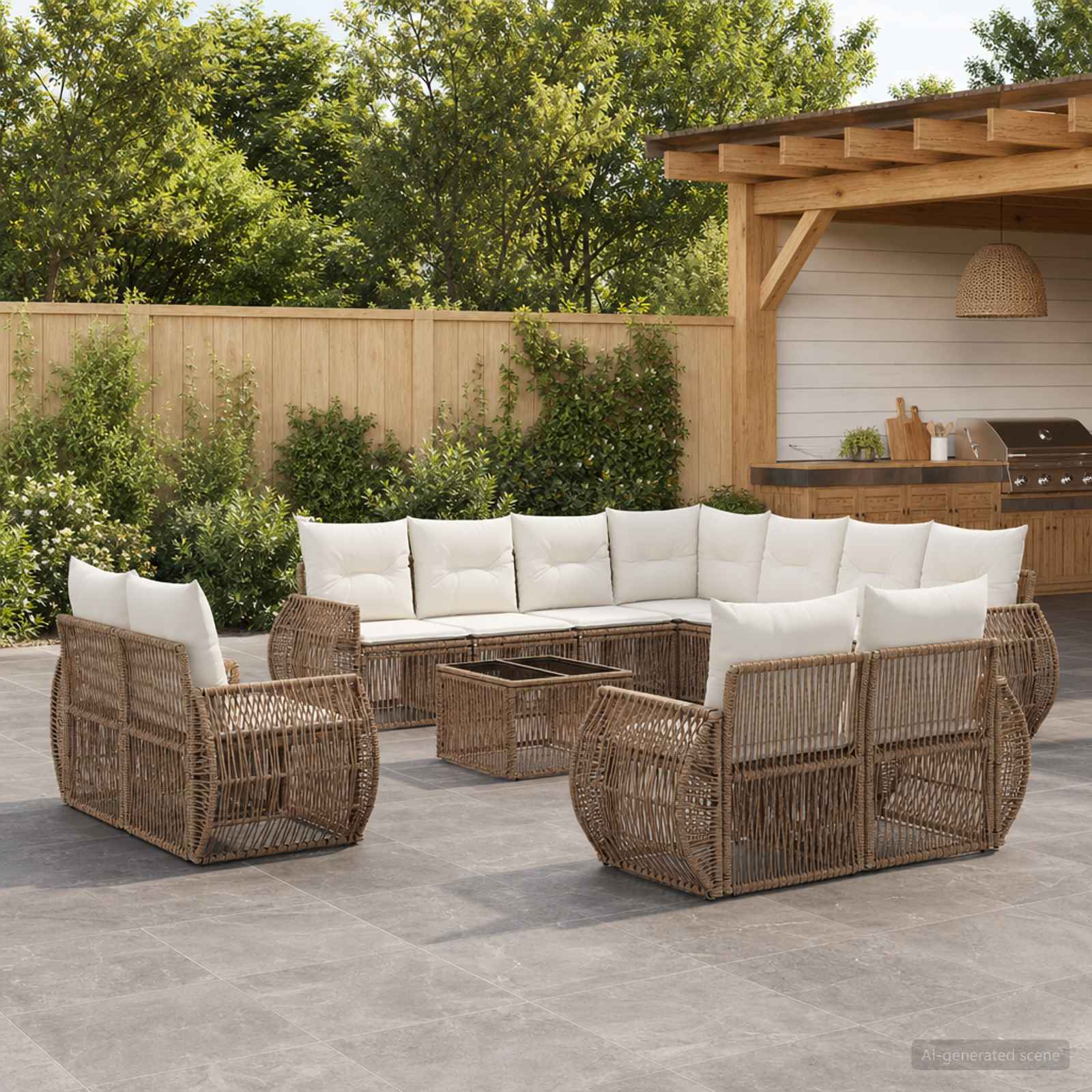 Tuinbankenset 12 pcs Beige en Crème Wit poly rattan is nu te koop bij PeponiXL, paradijselijk wonen!