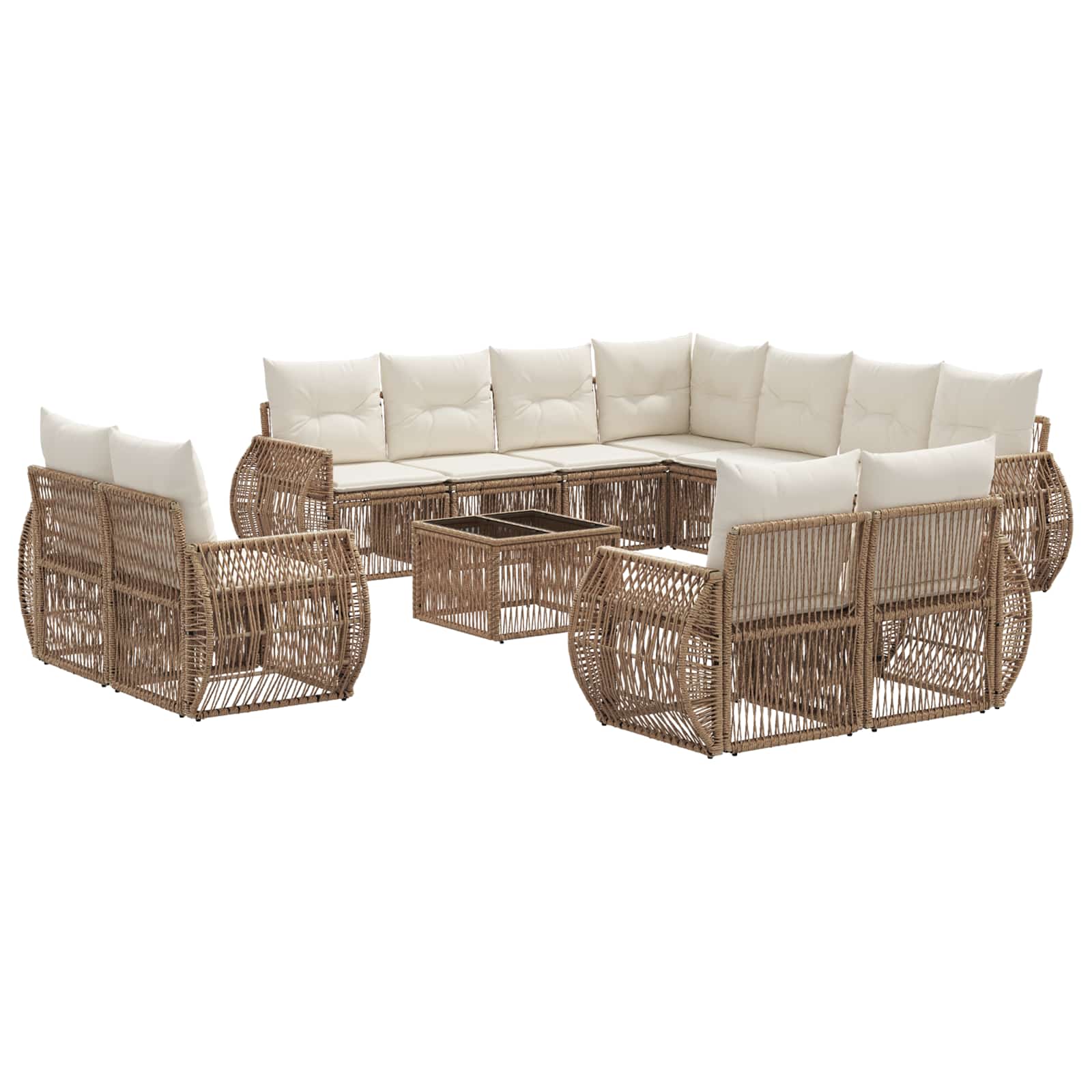 Tuinbankenset 12 pcs Beige en Crème Wit poly rattan is nu te koop bij PeponiXL, paradijselijk wonen!