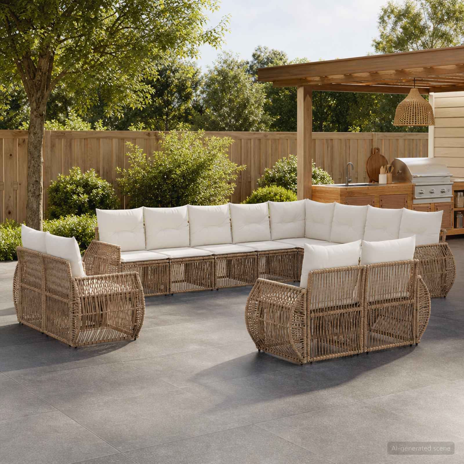 Tuinbankenset 12 pcs Beige en Crème Wit poly rattan is nu te koop bij PeponiXL, paradijselijk wonen!