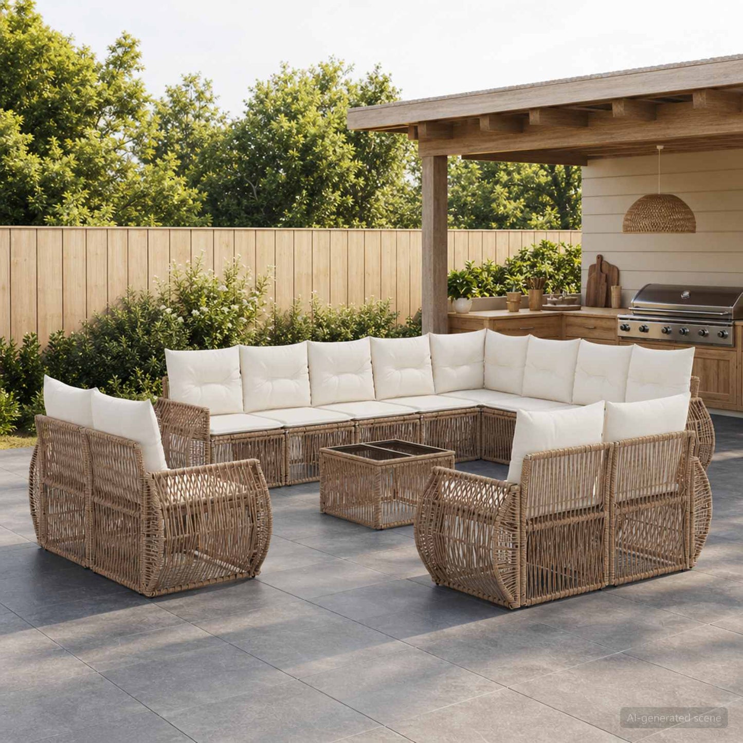 Tuinbankenset 13 pcs Beige en Crème Wit poly rattan is nu te koop bij PeponiXL, paradijselijk wonen!