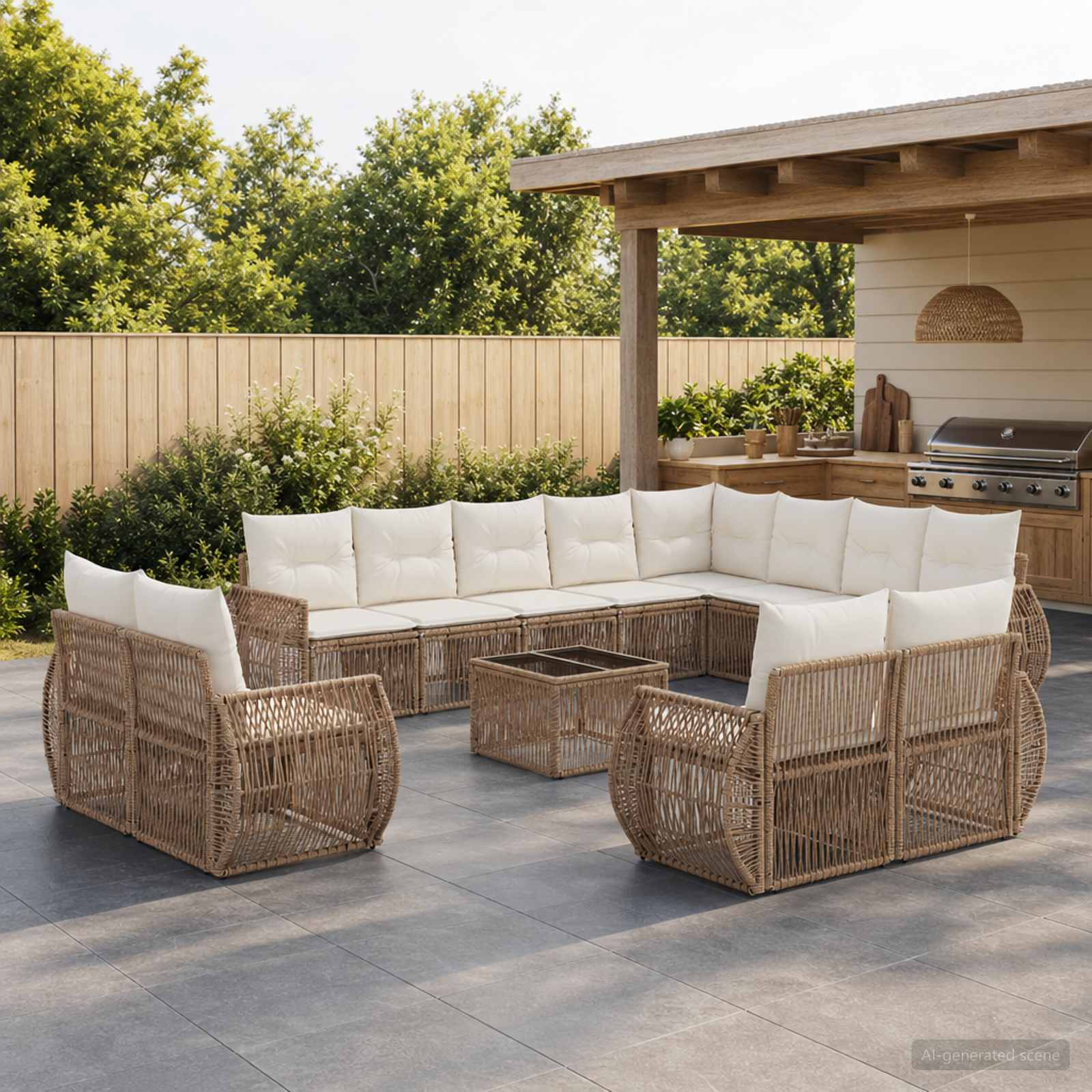 Tuinbankenset 13 pcs Beige en Crème Wit poly rattan is nu te koop bij PeponiXL, paradijselijk wonen!
