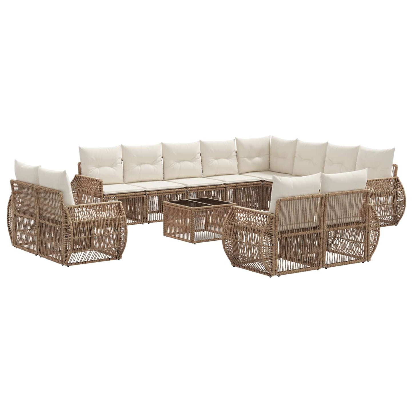 Tuinbankenset 13 pcs Beige en Crème Wit poly rattan is nu te koop bij PeponiXL, paradijselijk wonen!