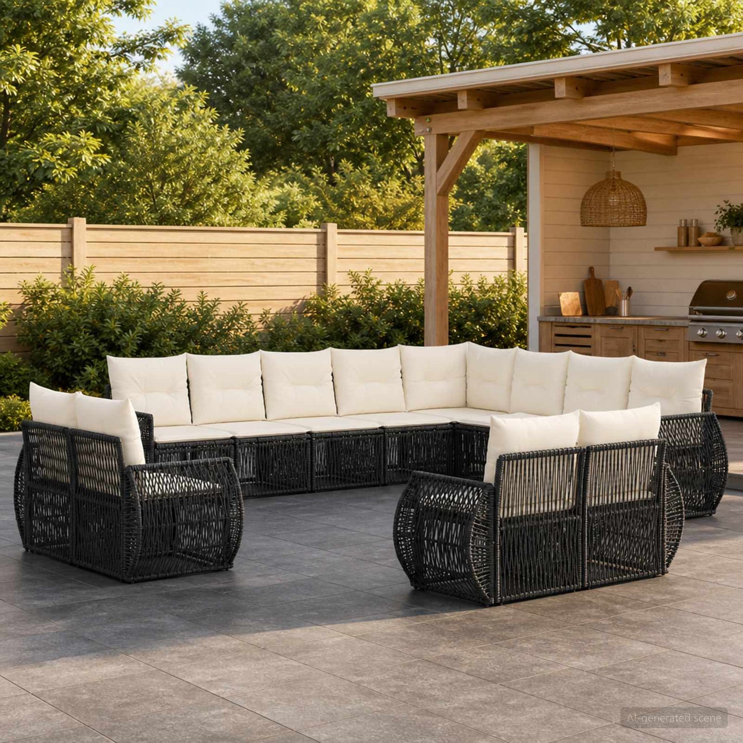 Tuinbankenset 13 pcs Zwart en Cream Wit poly rattan is nu te koop bij PeponiXL, paradijselijk wonen!