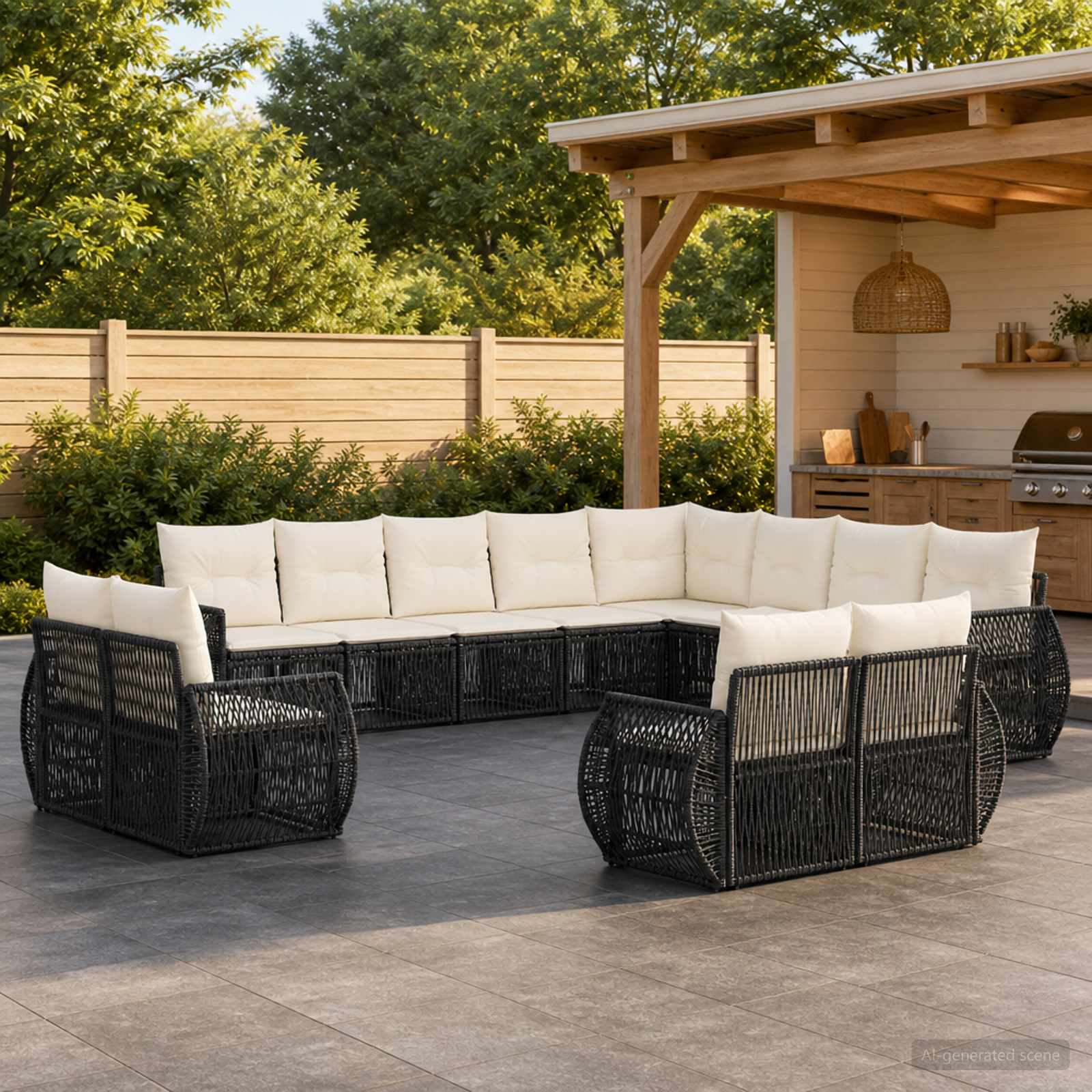 Tuinbankenset 13 pcs Zwart en Cream Wit poly rattan is nu te koop bij PeponiXL, paradijselijk wonen!