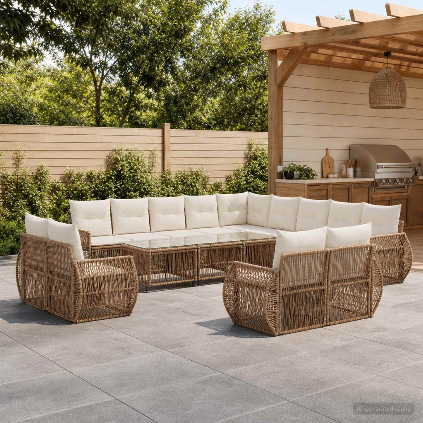 Tuinbankenset 13 pcs Beige en Crème Wit poly rattan is nu te koop bij PeponiXL, paradijselijk wonen!