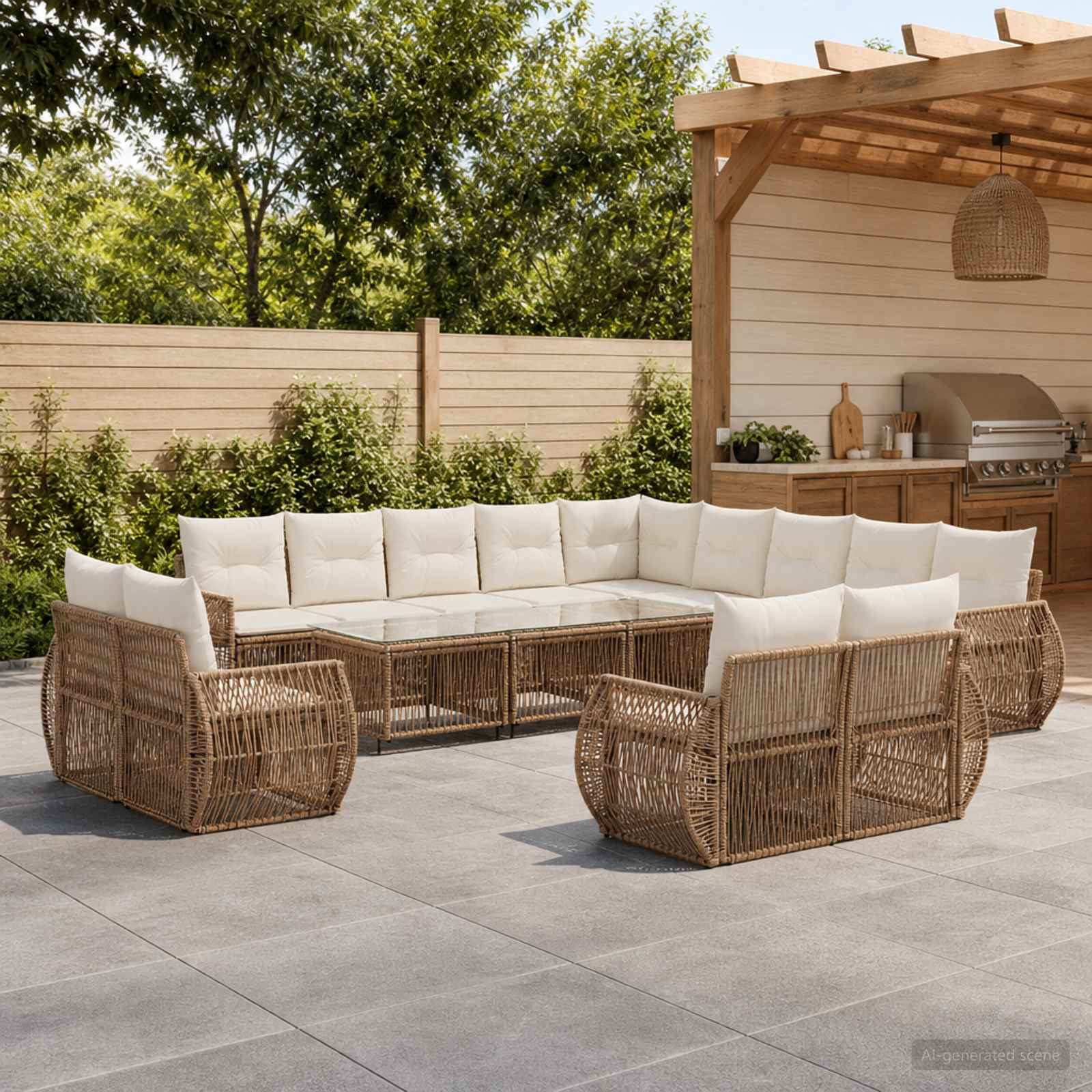 Tuinbankenset 13 pcs Beige en Crème Wit poly rattan is nu te koop bij PeponiXL, paradijselijk wonen!