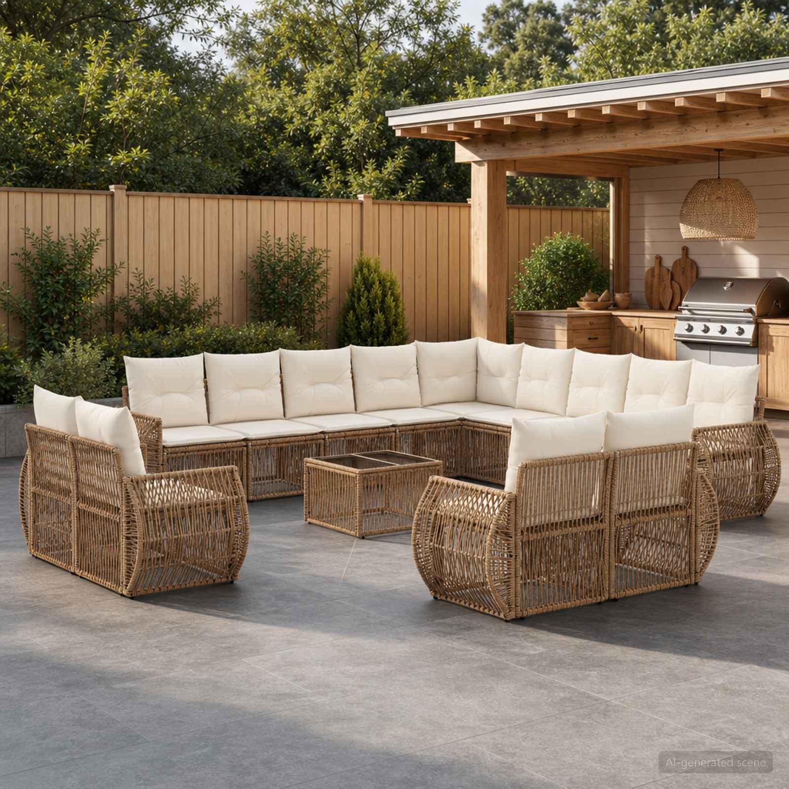Tuinbankenset 14 pcs Beige en Crème Wit poly rattan is nu te koop bij PeponiXL, paradijselijk wonen!