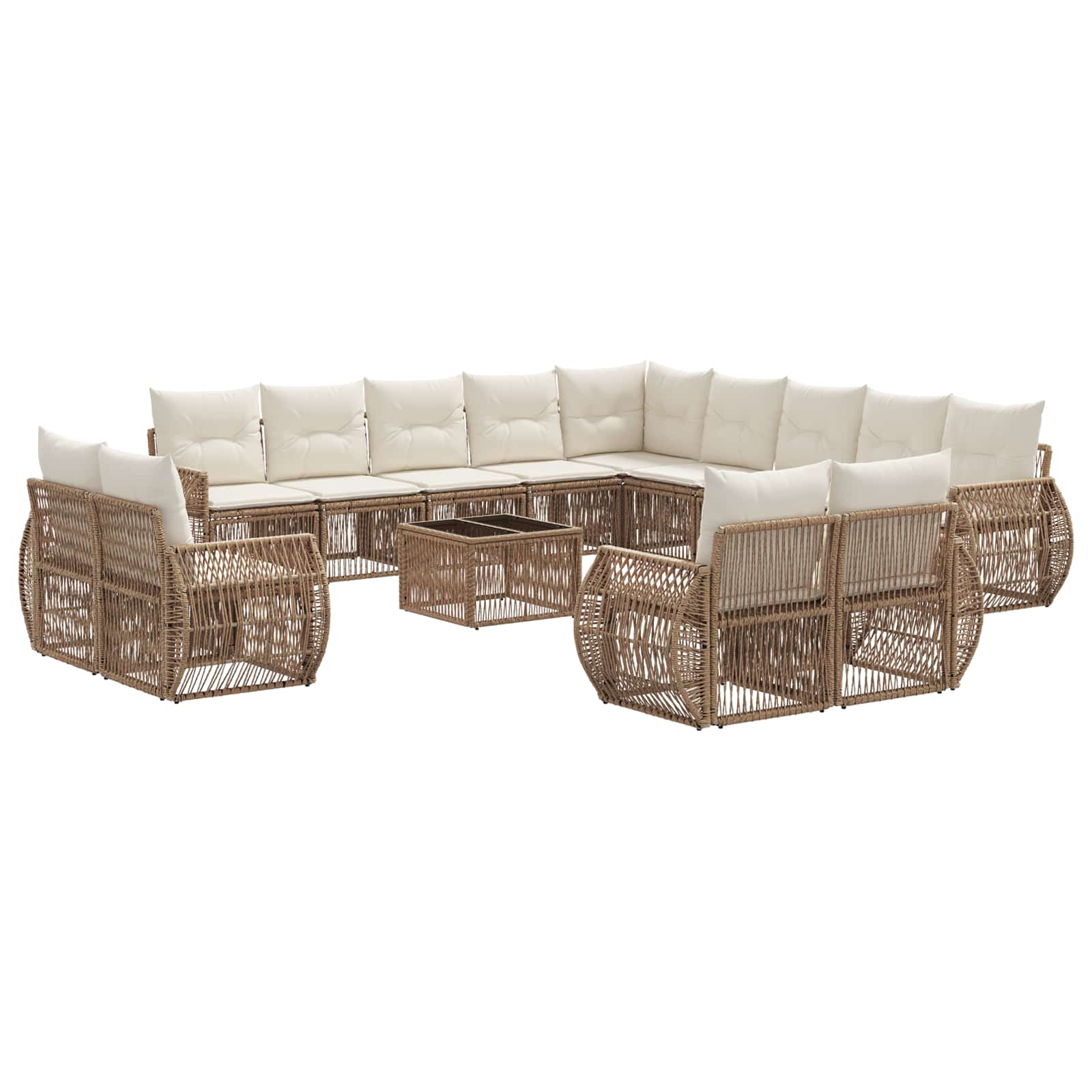 Tuinbankenset 14 pcs Beige en Crème Wit poly rattan is nu te koop bij PeponiXL, paradijselijk wonen!
