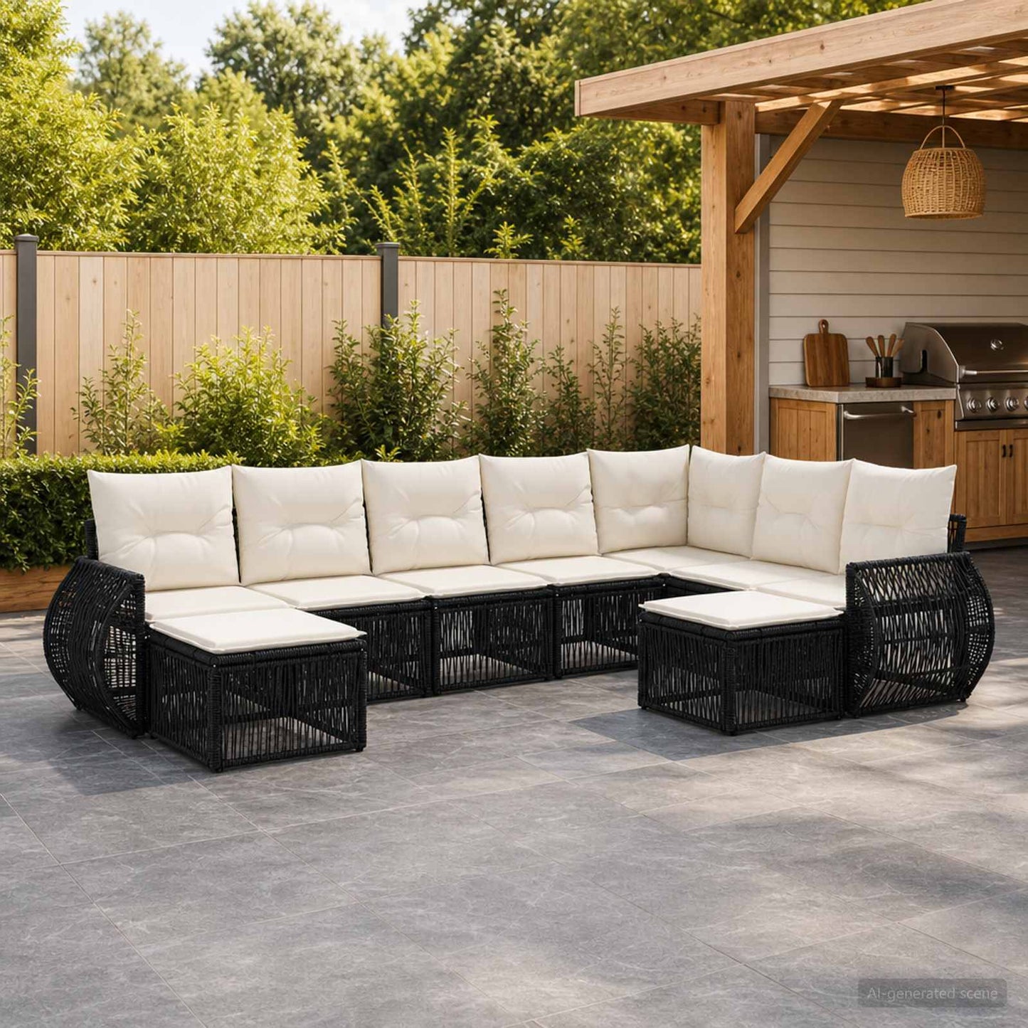 Tuinbankenset 9 pcs Zwart poly rattan is nu te koop bij PeponiXL, paradijselijk wonen!