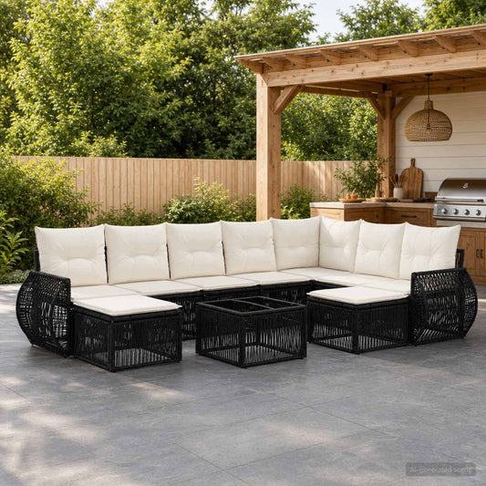 Tuinbankenset 10 pcs Zwart poly rattan is nu te koop bij PeponiXL, paradijselijk wonen!
