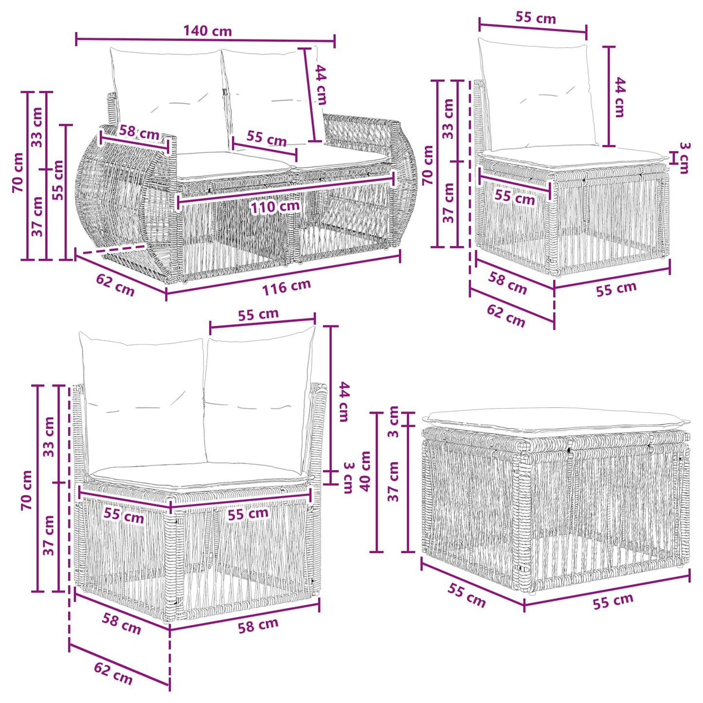 Tuinbankenset 11 pcs Grijs poly rattan is nu te koop bij PeponiXL, paradijselijk wonen!