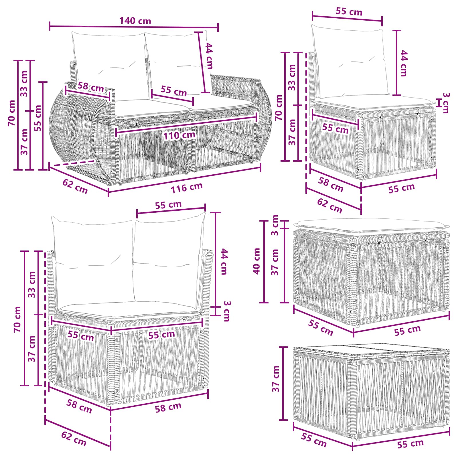 Tuinbankenset 12 pcs Grijs poly rattan is nu te koop bij PeponiXL, paradijselijk wonen!