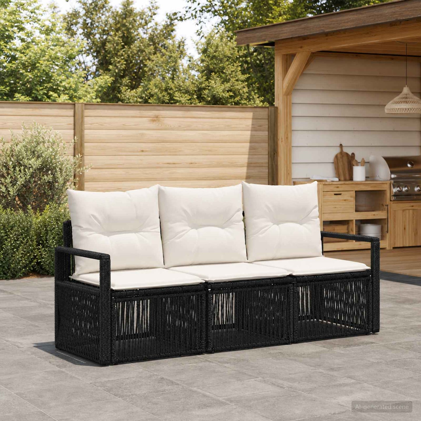 Tuinbankenset 3 pcs Zwart poly rattan is nu te koop bij PeponiXL, paradijselijk wonen!
