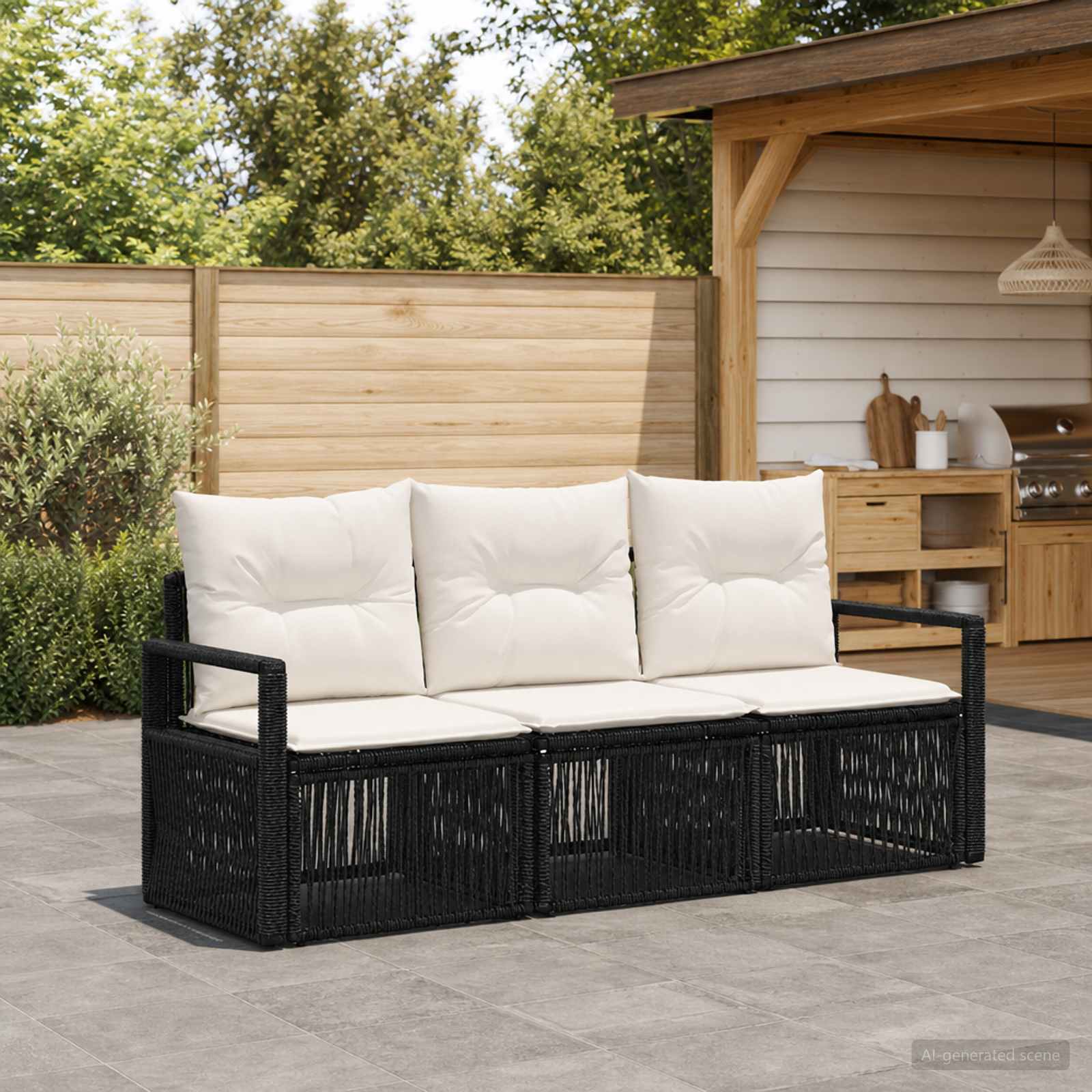 Tuinbankenset 3 pcs Zwart poly rattan is nu te koop bij PeponiXL, paradijselijk wonen!