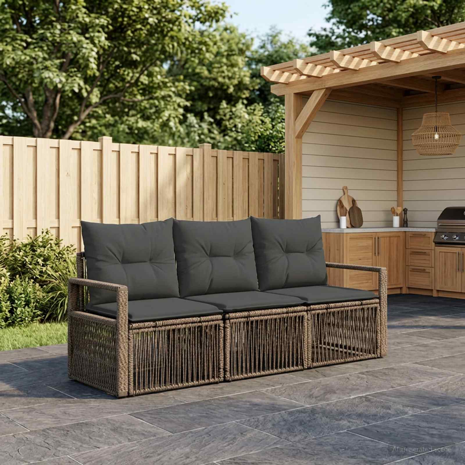 Tuinbankenset 3 pcs Grijs poly rattan is nu te koop bij PeponiXL, paradijselijk wonen!