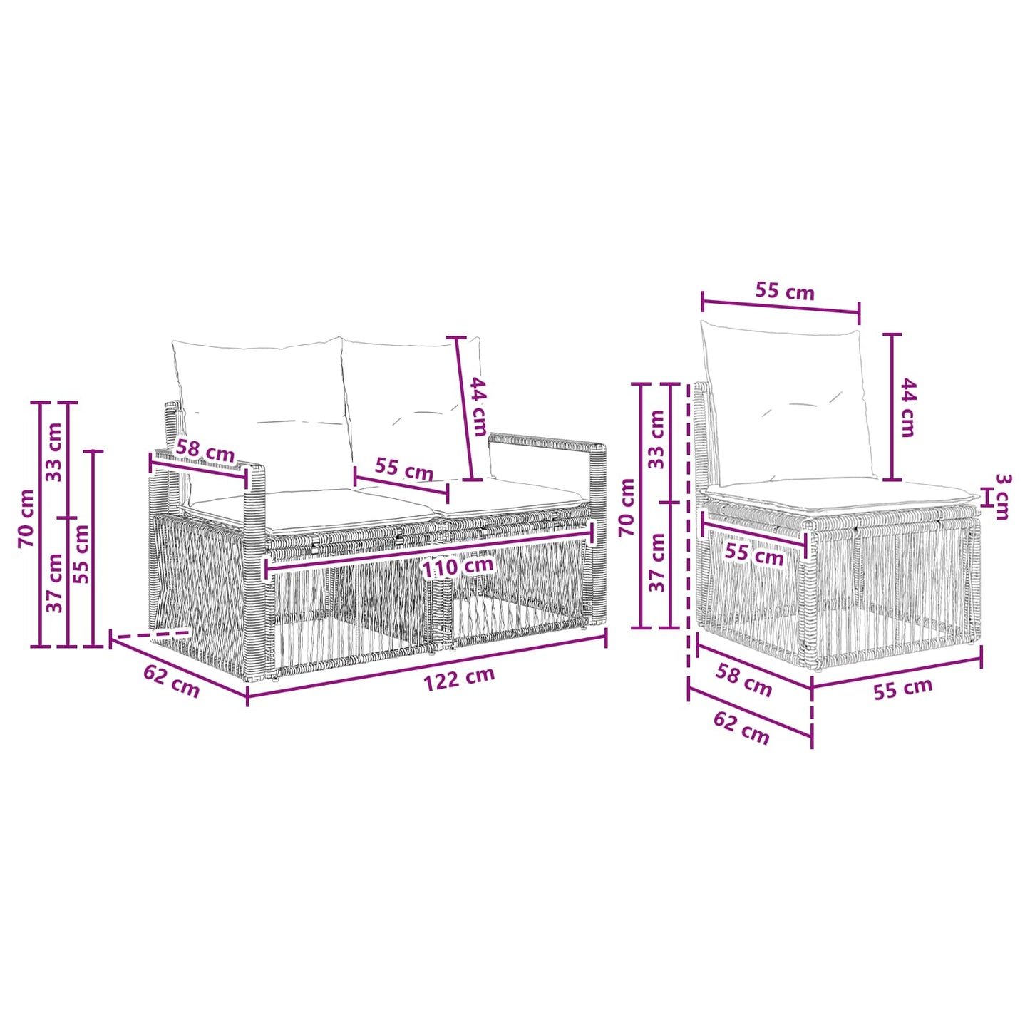 Tuinbankenset 3 pcs Grijs poly rattan is nu te koop bij PeponiXL, paradijselijk wonen!