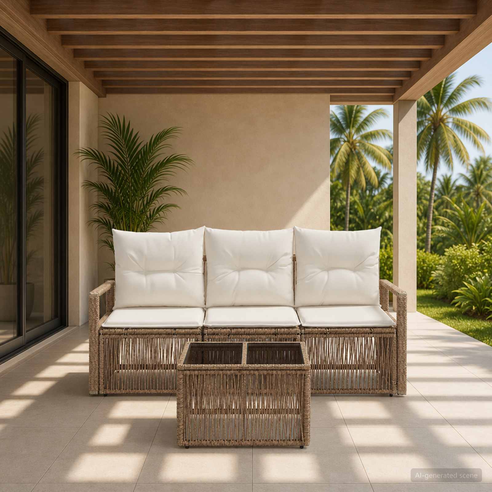 Tuinbankenset 4 pcs Beige poly rattan is nu te koop bij PeponiXL, paradijselijk wonen!