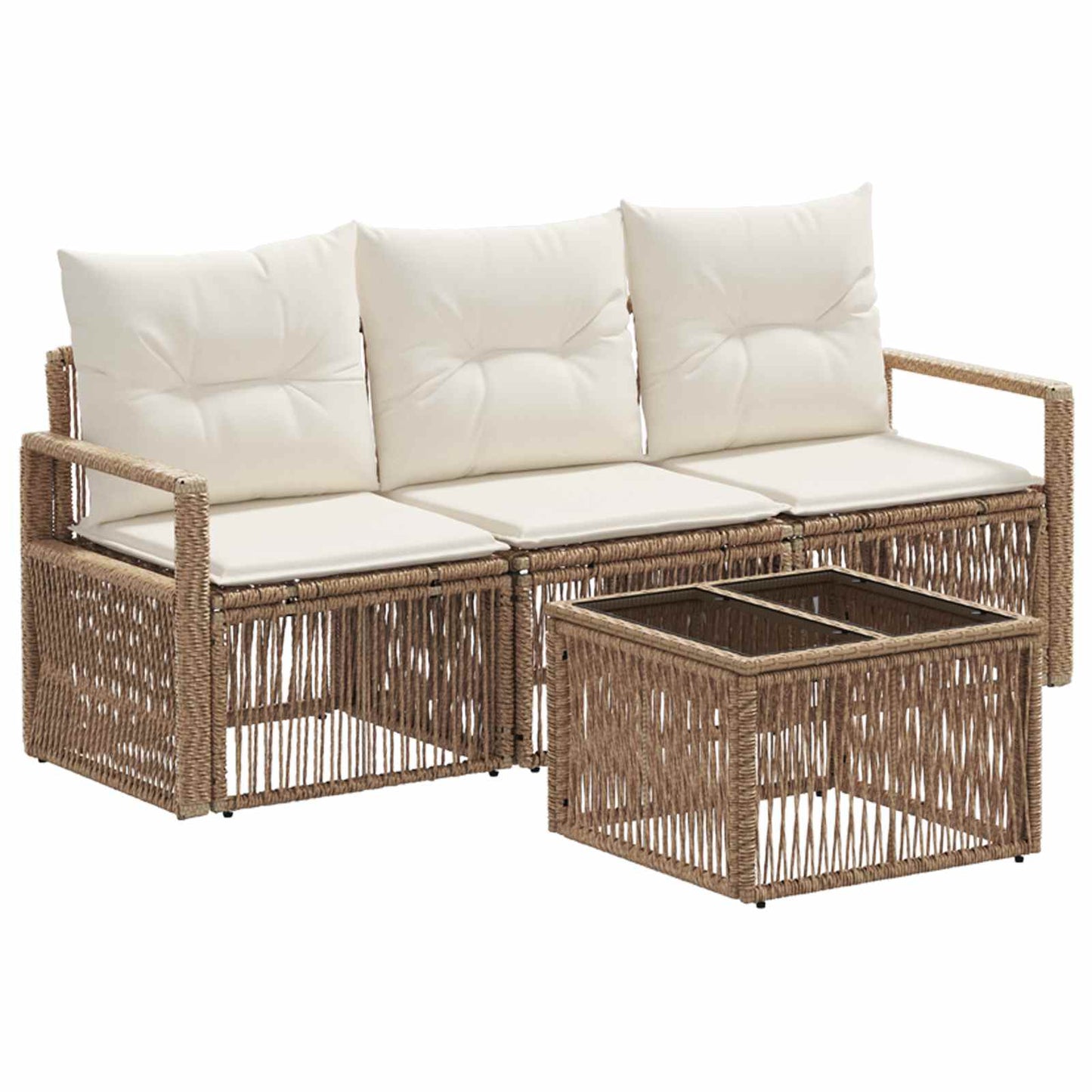 Tuinbankenset 4 pcs Beige poly rattan is nu te koop bij PeponiXL, paradijselijk wonen!