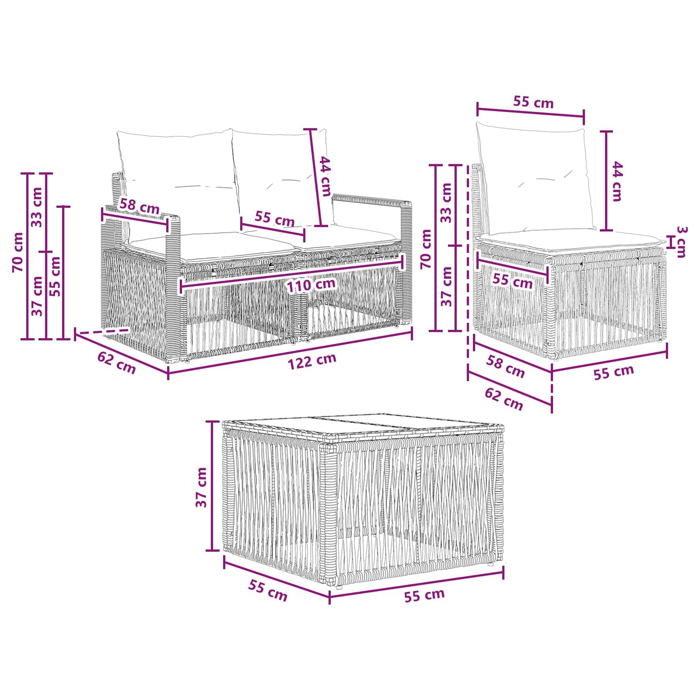 Tuinbankenset 4 pcs Beige poly rattan is nu te koop bij PeponiXL, paradijselijk wonen!