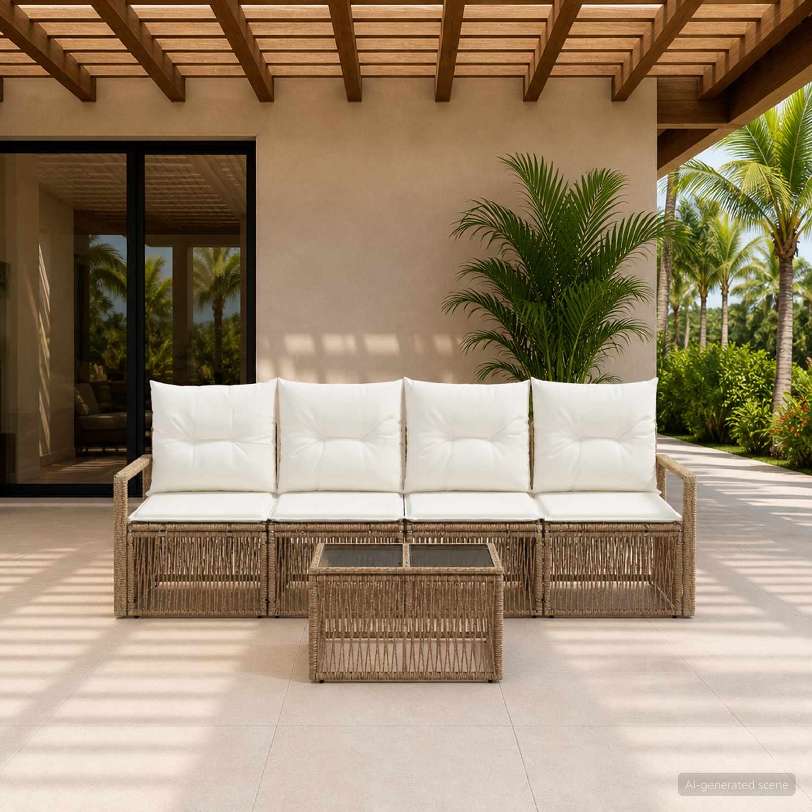 Tuinbankenset 5 pcs Beige poly rattan is nu te koop bij PeponiXL, paradijselijk wonen!