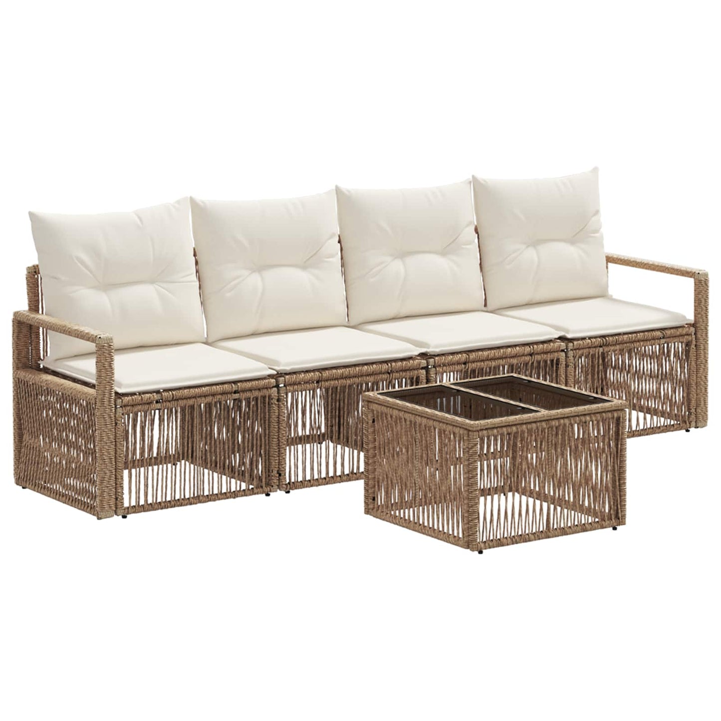 Tuinbankenset 5 pcs Beige poly rattan is nu te koop bij PeponiXL, paradijselijk wonen!