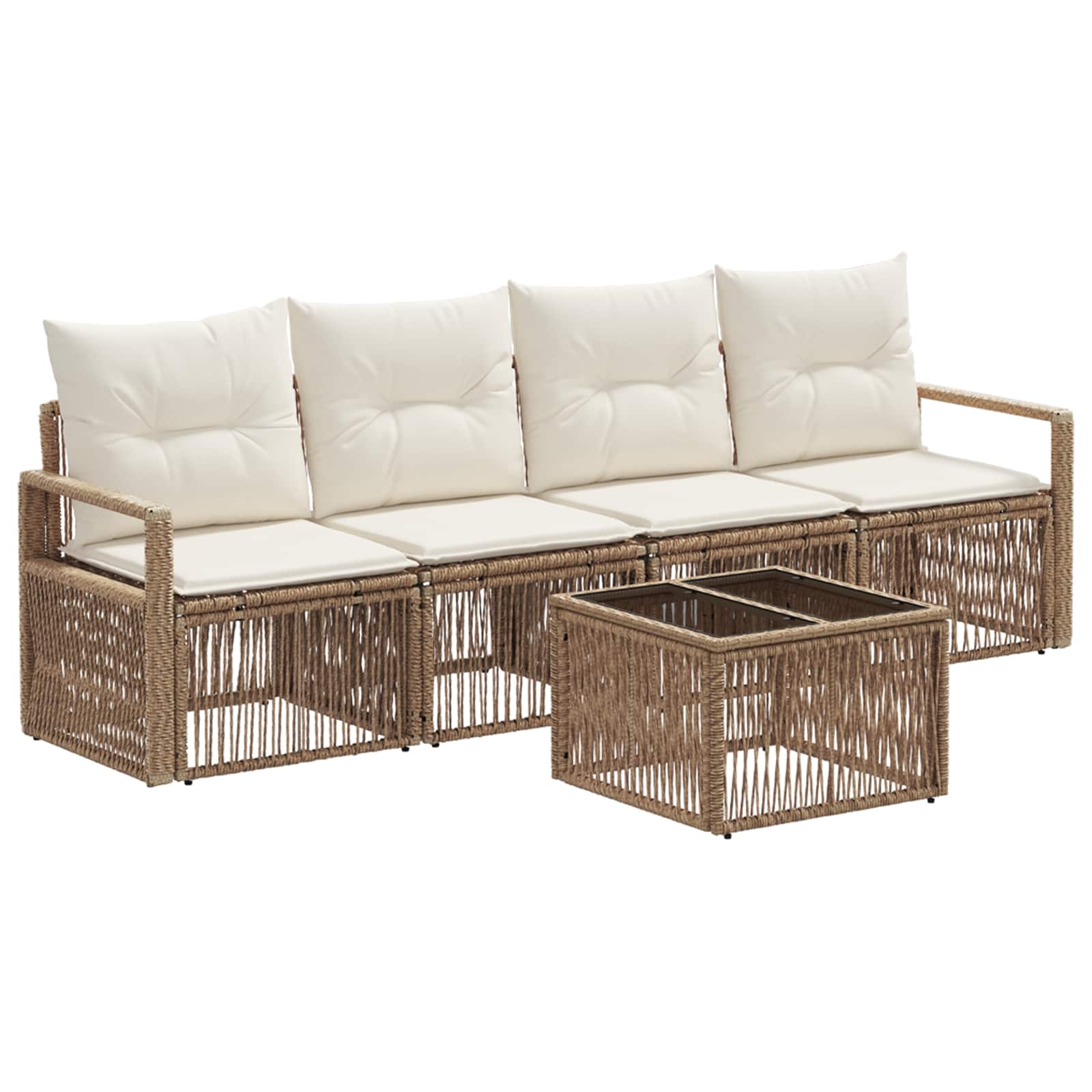 Tuinbankenset 5 pcs Beige poly rattan is nu te koop bij PeponiXL, paradijselijk wonen!