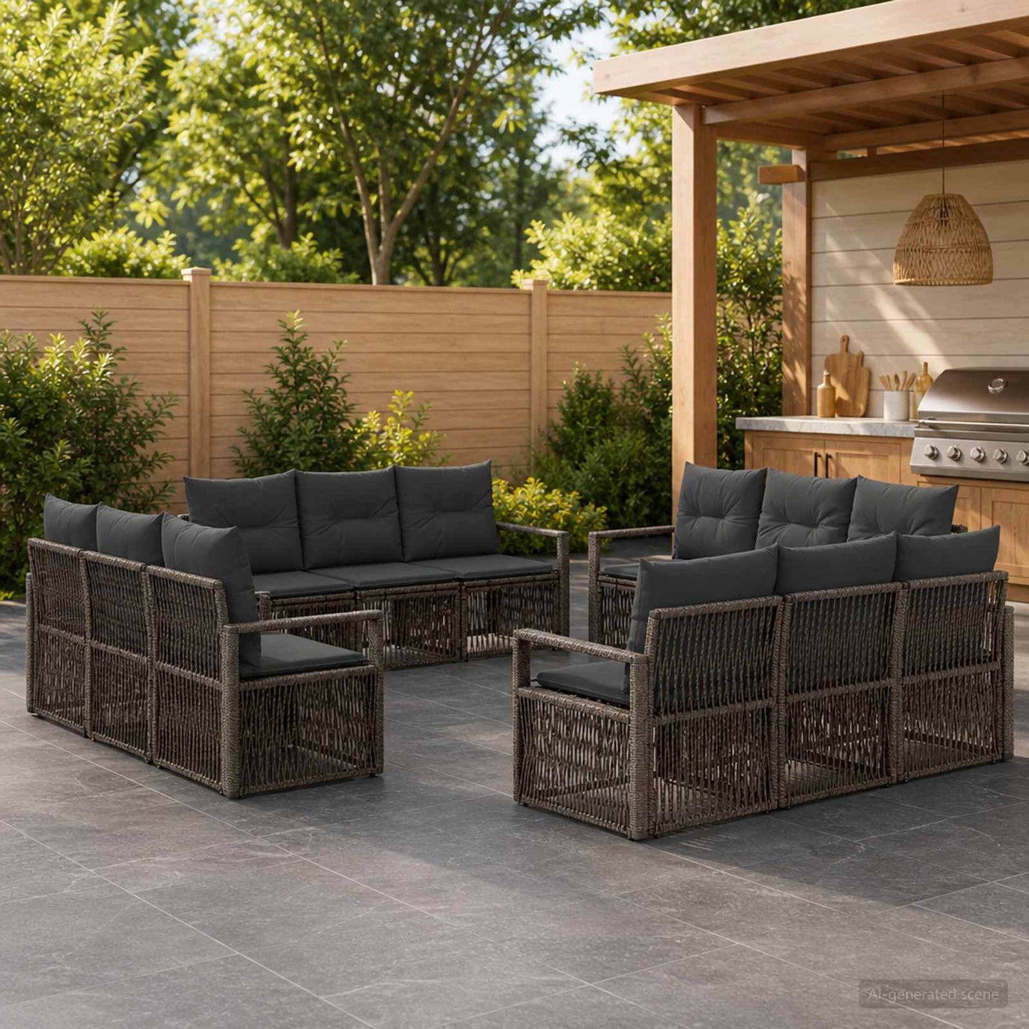 Tuinbankenset 12 pcs Grijs poly rattan is nu te koop bij PeponiXL, paradijselijk wonen!