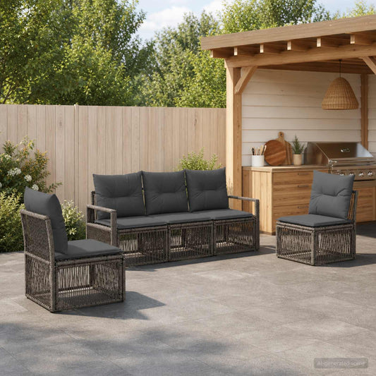 Tuinbankenset 5 pcs Grijs poly rattan is nu te koop bij PeponiXL, paradijselijk wonen!