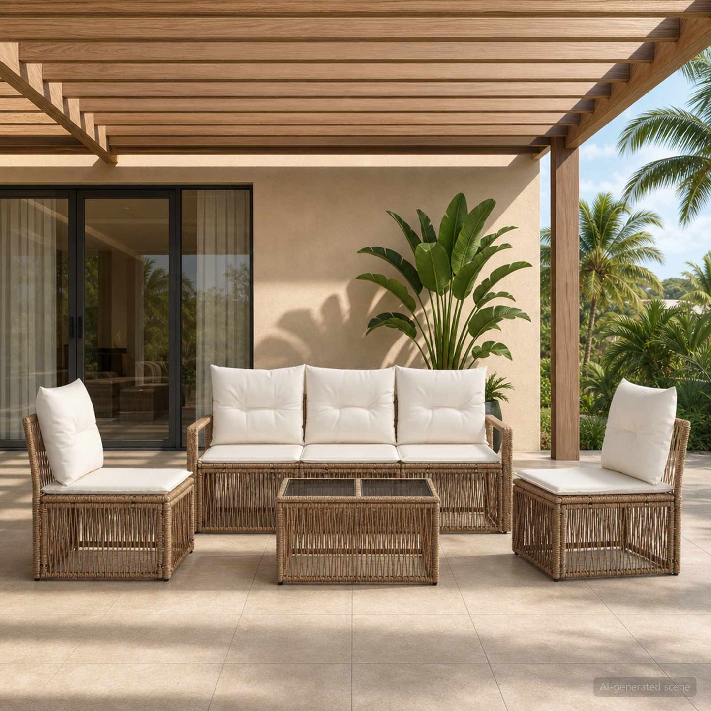 Tuinbankenset 6 pcs Beige poly rattan is nu te koop bij PeponiXL, paradijselijk wonen!