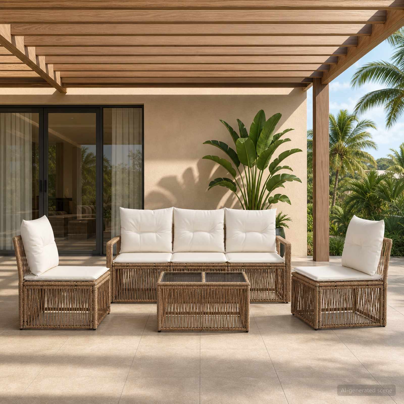 Tuinbankenset 6 pcs Beige poly rattan is nu te koop bij PeponiXL, paradijselijk wonen!