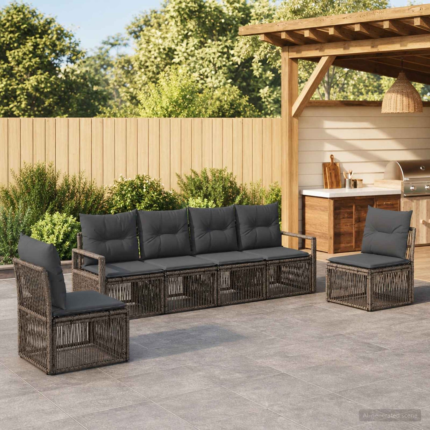 Tuinbankenset 6 pcs Grijs poly rattan is nu te koop bij PeponiXL, paradijselijk wonen!