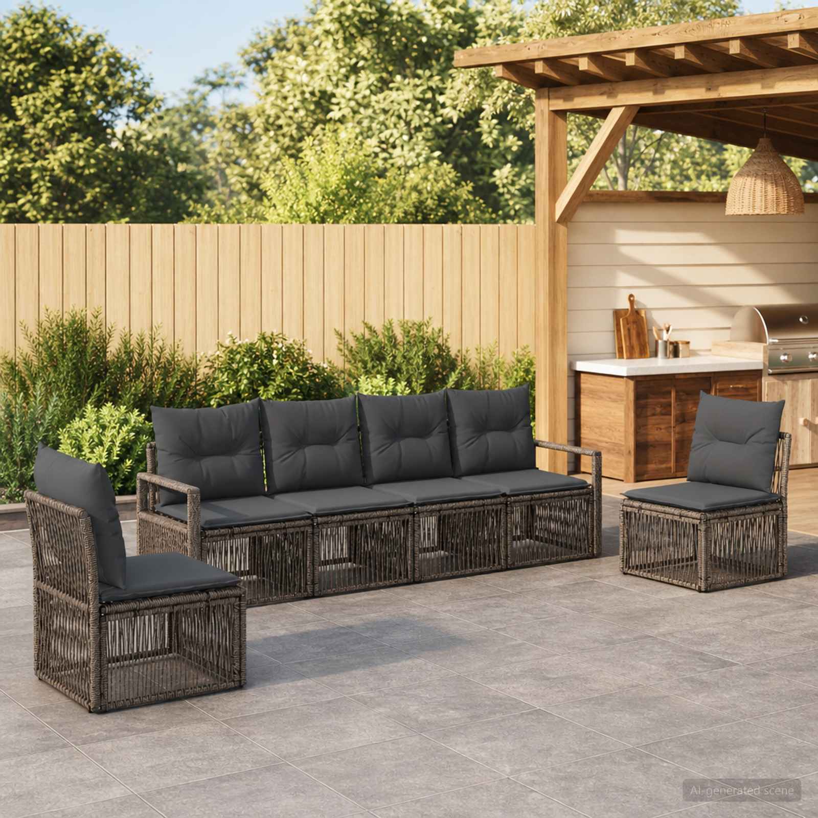 Tuinbankenset 6 pcs Grijs poly rattan is nu te koop bij PeponiXL, paradijselijk wonen!