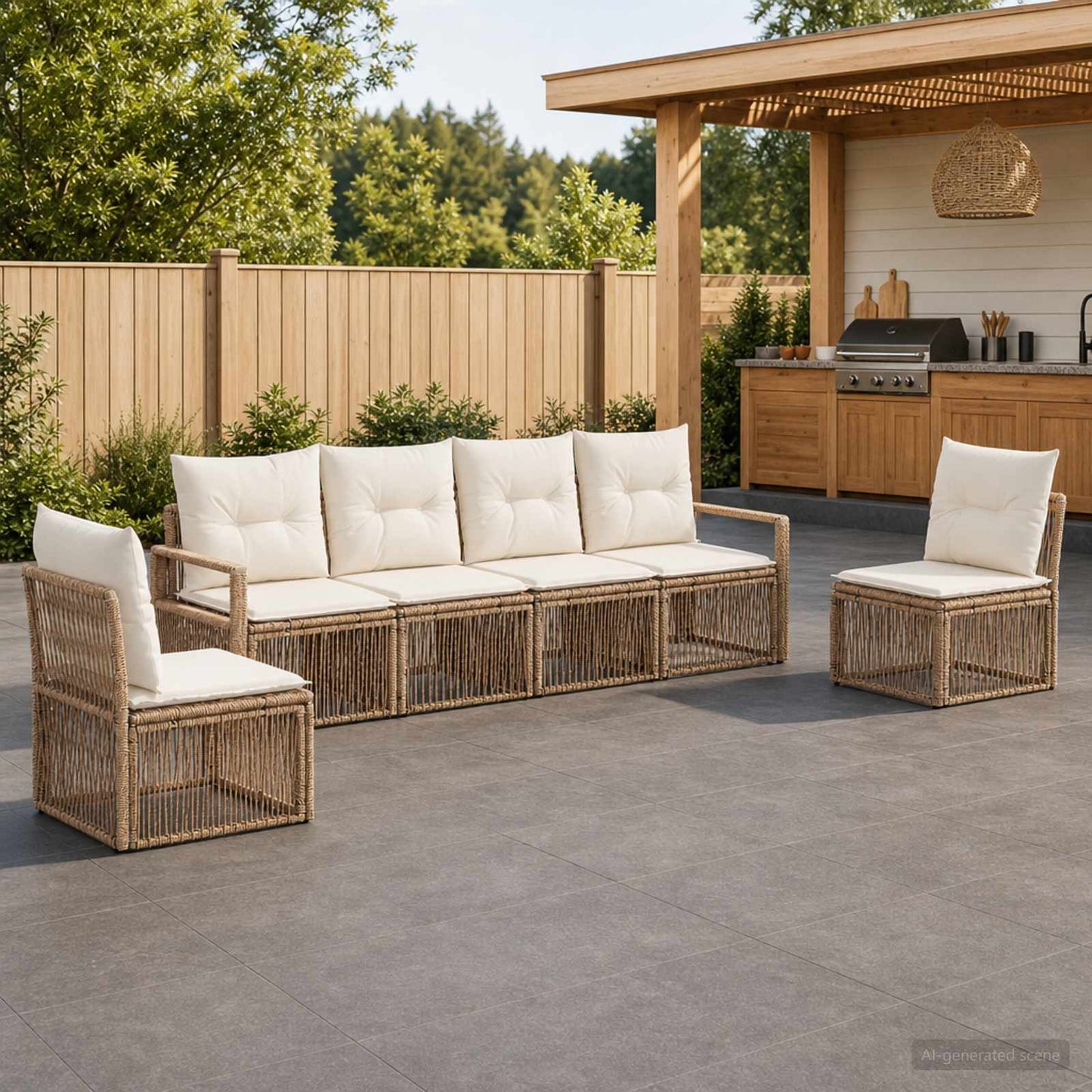 Tuinbankenset 6 pcs Beige poly rattan is nu te koop bij PeponiXL, paradijselijk wonen!