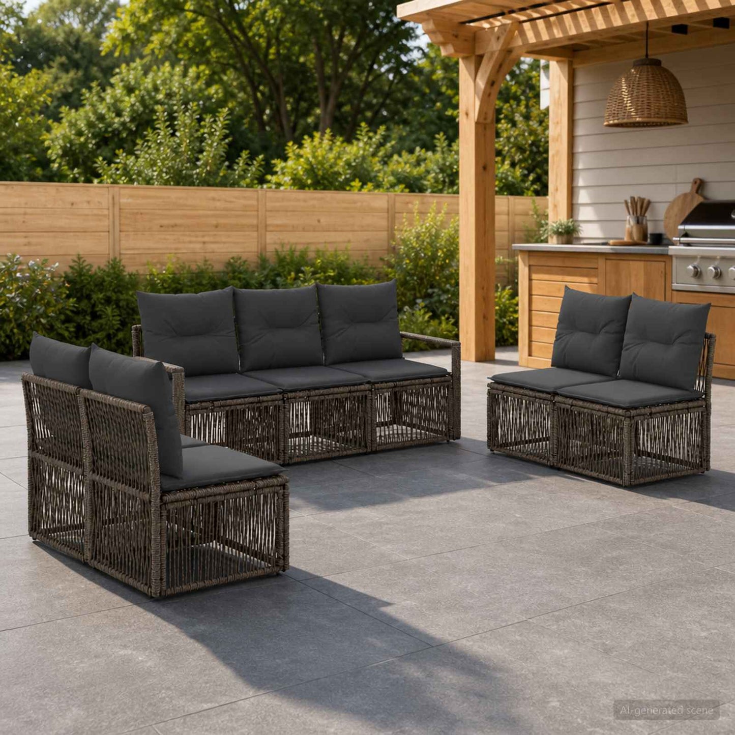 Tuinbankenset 7 pcs Grijs poly rattan is nu te koop bij PeponiXL, paradijselijk wonen!