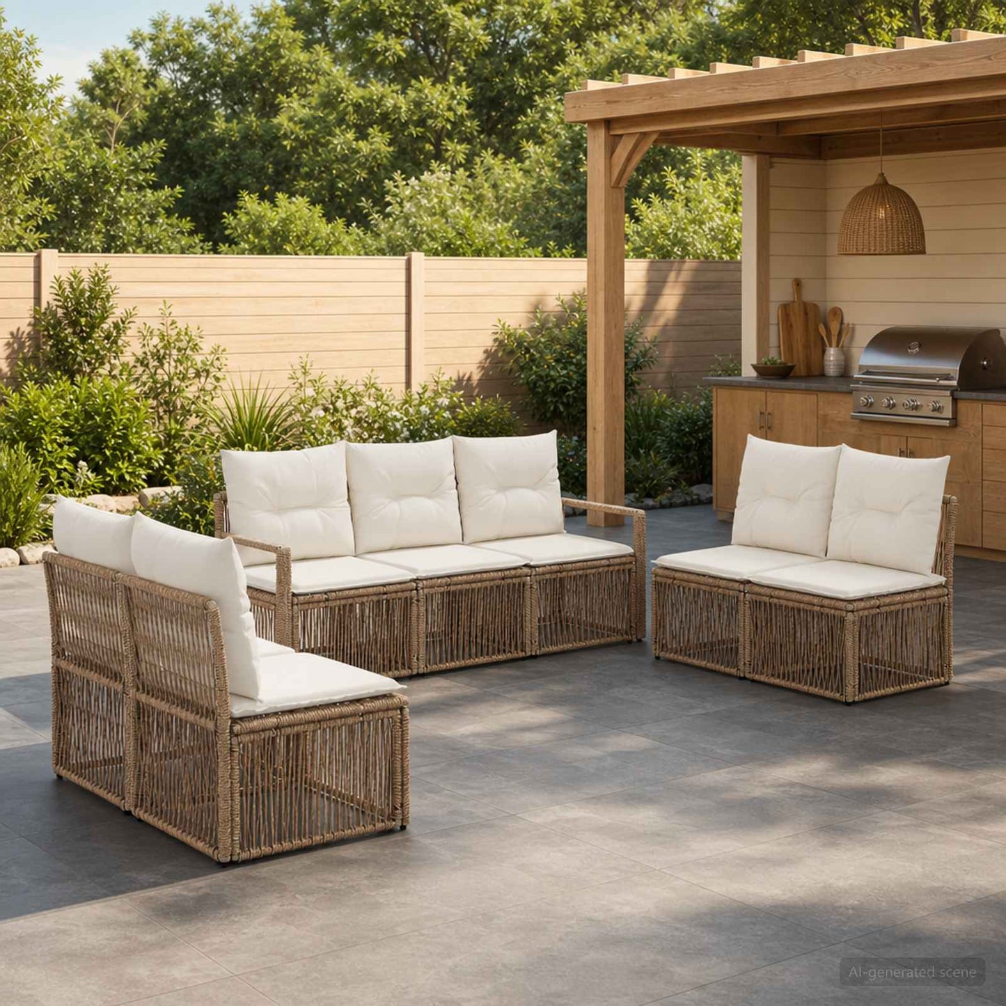 Tuinbankenset 7 pcs Beige poly rattan is nu te koop bij PeponiXL, paradijselijk wonen!