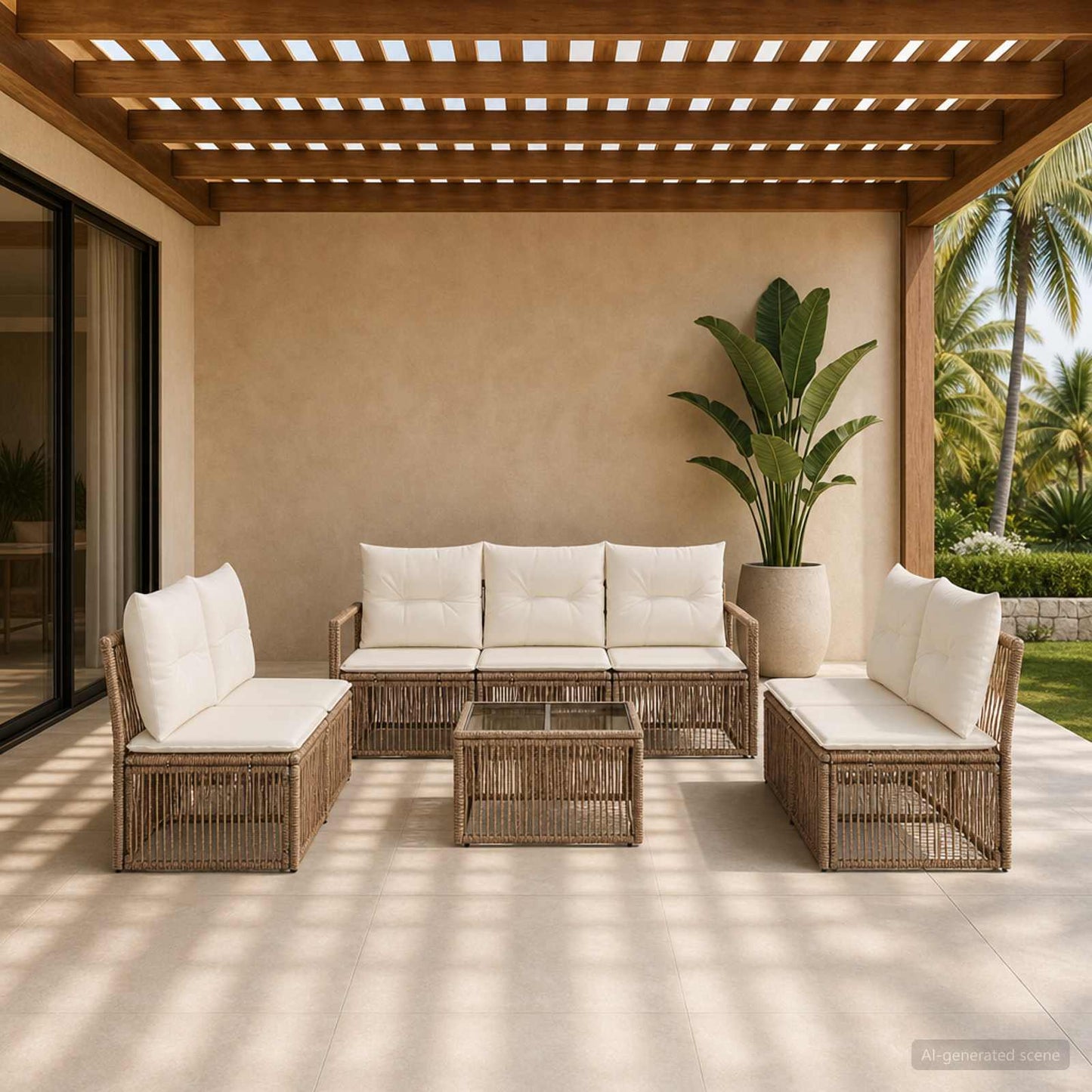 Tuinbankenset 8 pcs Beige poly rattan is nu te koop bij PeponiXL, paradijselijk wonen!