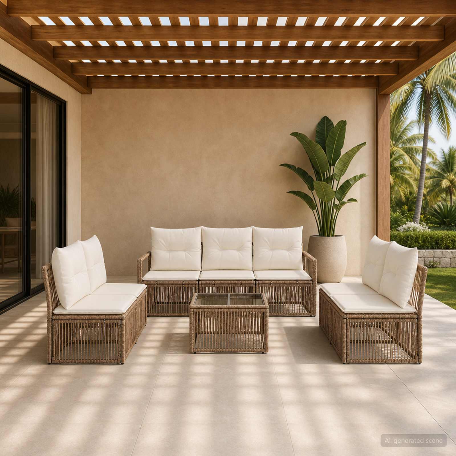 Tuinbankenset 8 pcs Beige poly rattan is nu te koop bij PeponiXL, paradijselijk wonen!
