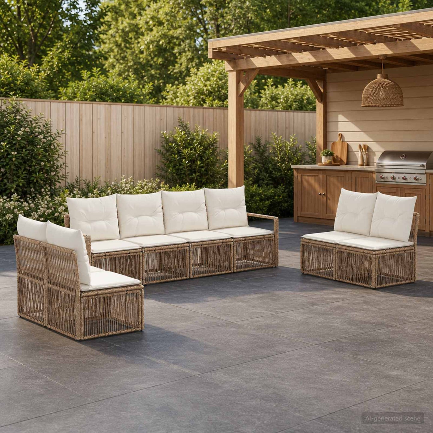 Tuinbankenset 8 pcs Beige poly rattan is nu te koop bij PeponiXL, paradijselijk wonen!