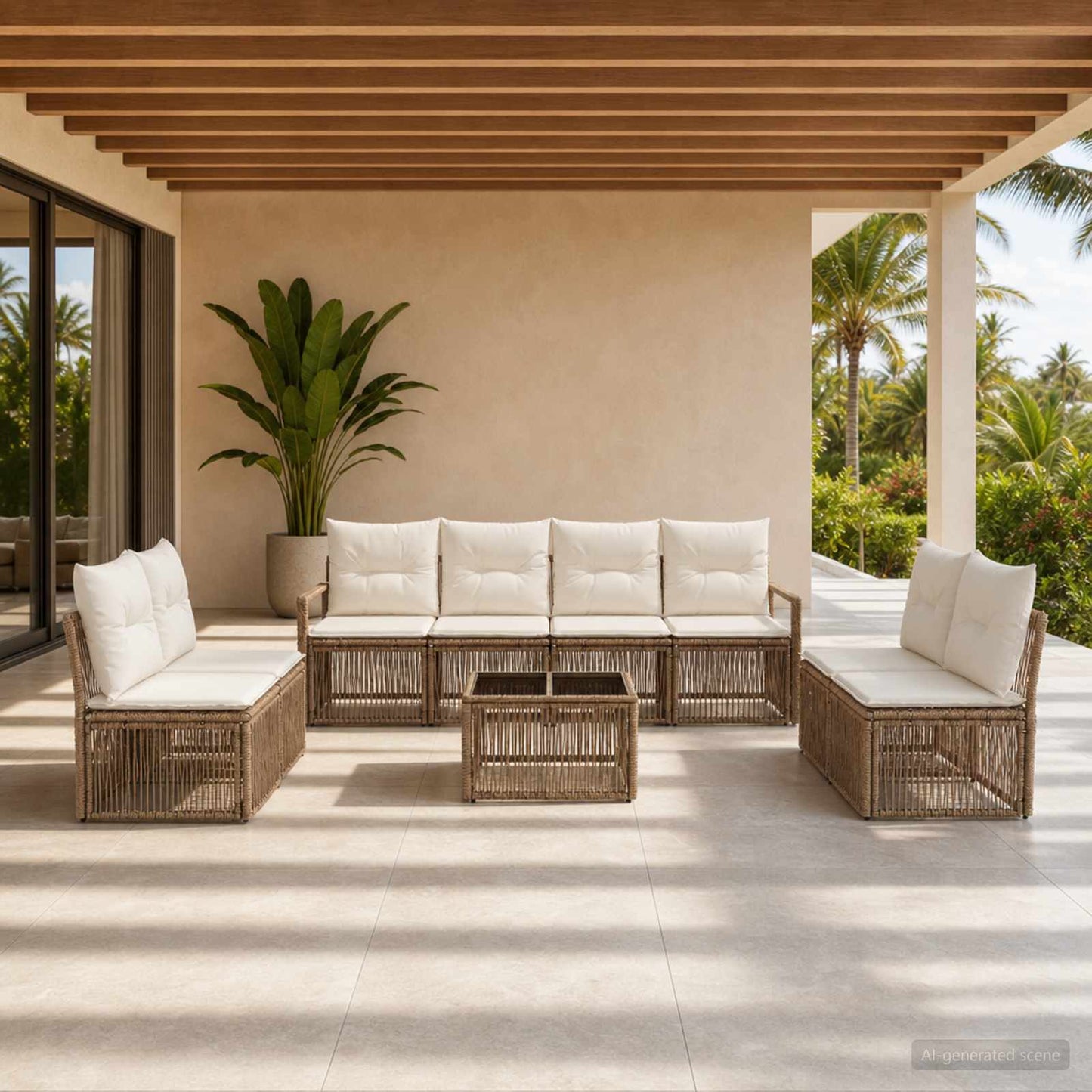Tuinbankenset 9 pcs Beige poly rattan is nu te koop bij PeponiXL, paradijselijk wonen!